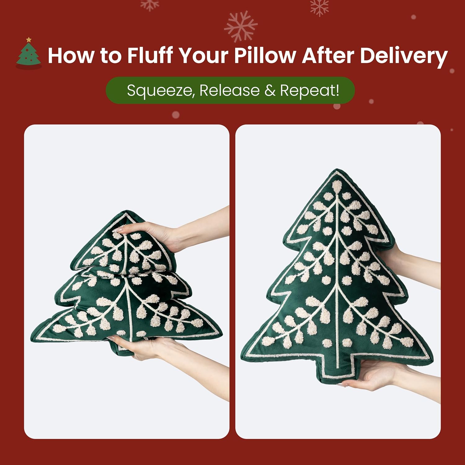 AELS Embroidered 18.5" Merry Christmas Tree Decorative Throw Pillow, Set of 2, Holiday Throw Pillows for Christmas Decor, Plush Tree Shaped Decorative Pillows for Living Room Bedroom Sofa, Green