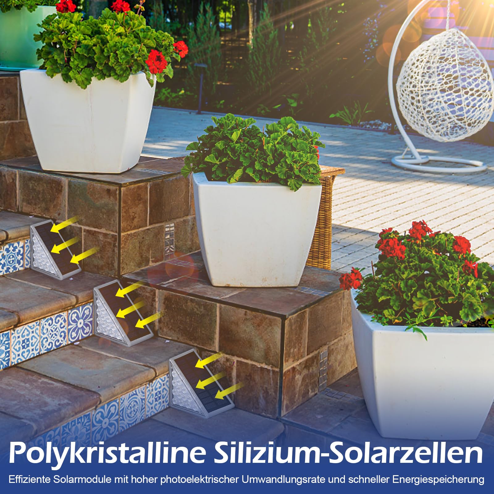 Lampy solarne do użytku na zewnątrz, oświetlenie schodów, 13 diod LED, solarne lampy na schody, IP68, wodoszczelne lampy ogrodowe, oświetlenie schodów LED, do ogrodu, tarasu, patio (4 białe