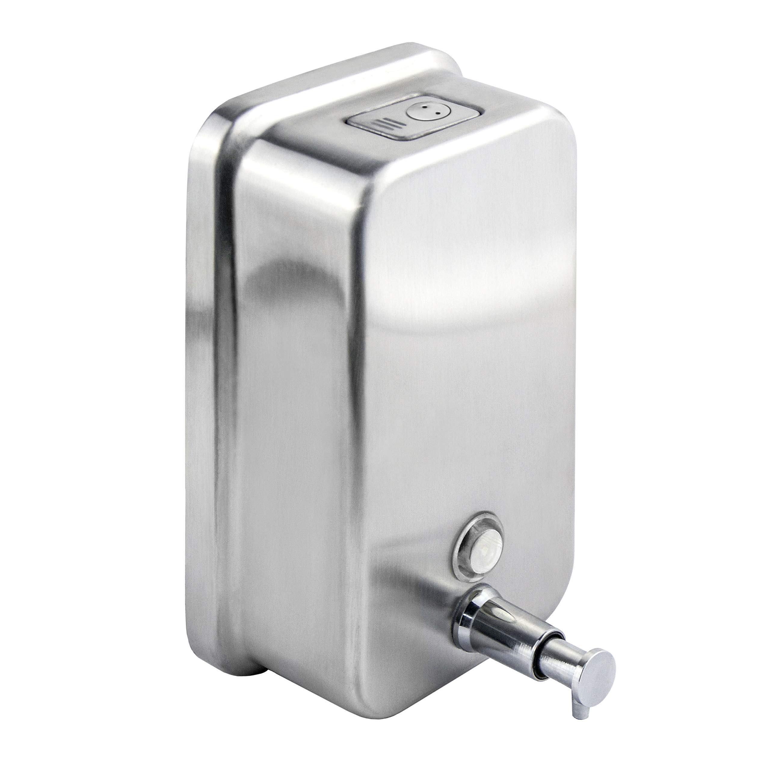 Washroom Hub Stainless Steel Liquid Soap Dispenser - Push Button Wall Mounted - Lockable 1000ml
