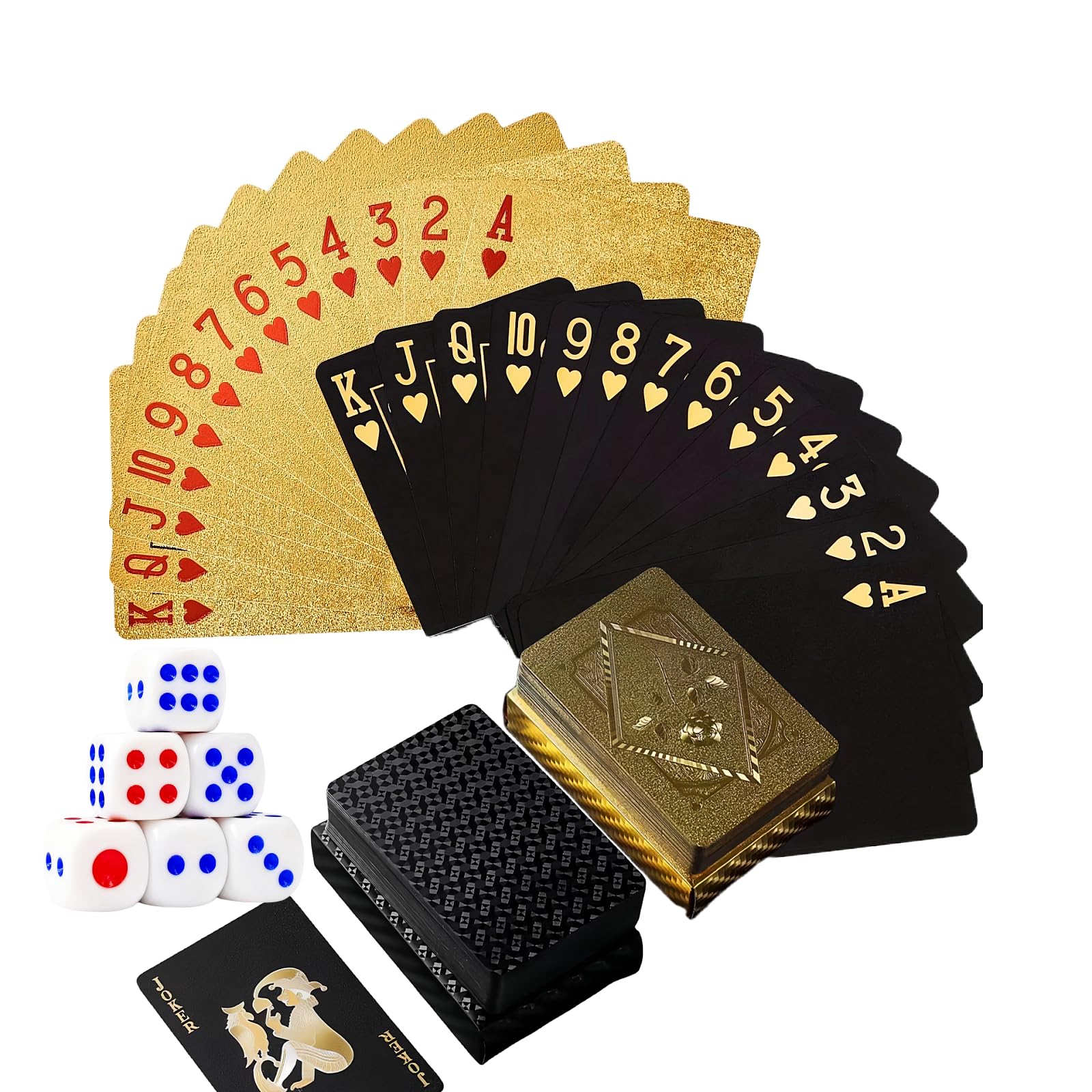 Leimonri Playing Cards 2 pack Waterproof Playing Cards UK Set including 6 Coloured Dice, White, Small