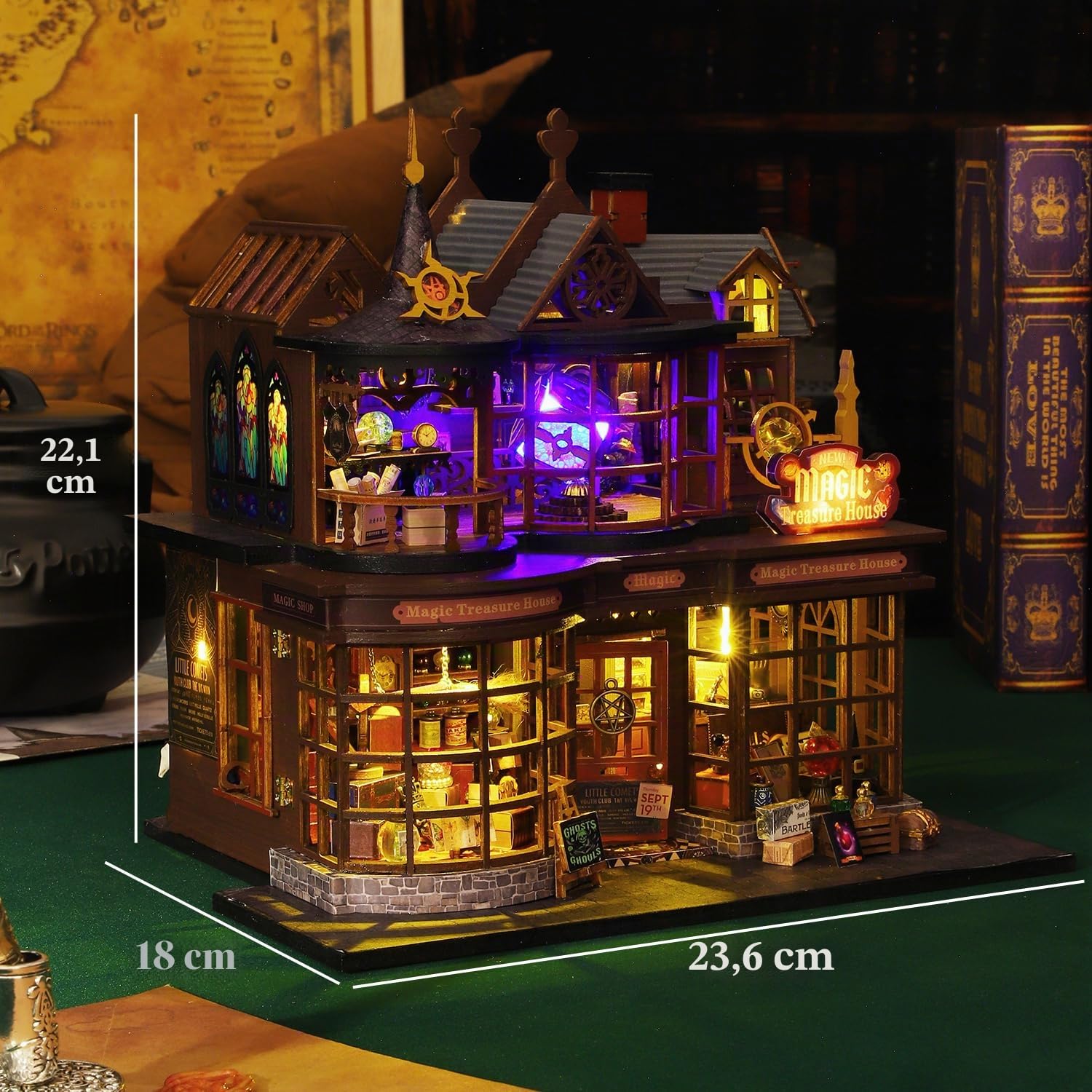 Mostop Casetta in miniatura fai da te, in legno, in miniatura, con luce LED, idea creativa per adulti, magica casa fai da te (Magic Treasure)