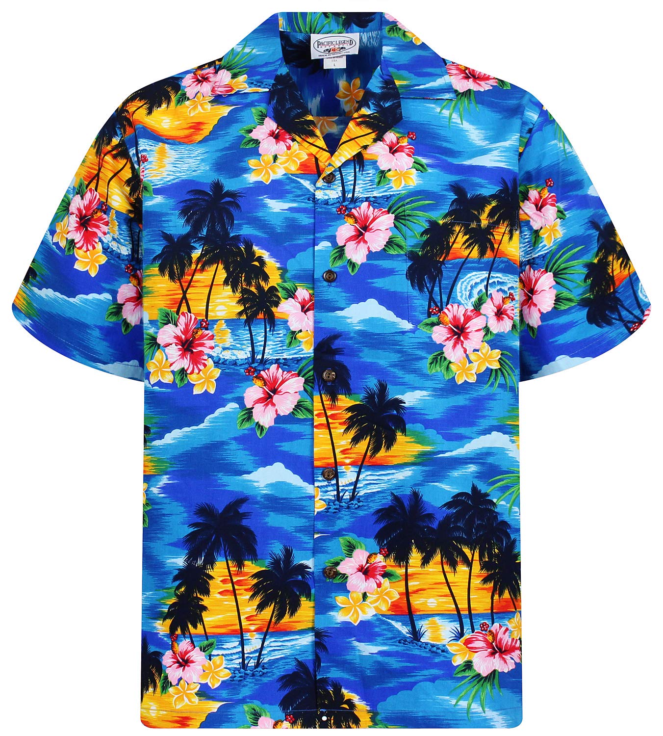 P.L.A. Pacific Legend Original Hawaiihemd Kurzarm Herren Kurzarm Button-Down Front-Tasche Hawaii-Print Rosa Blüte