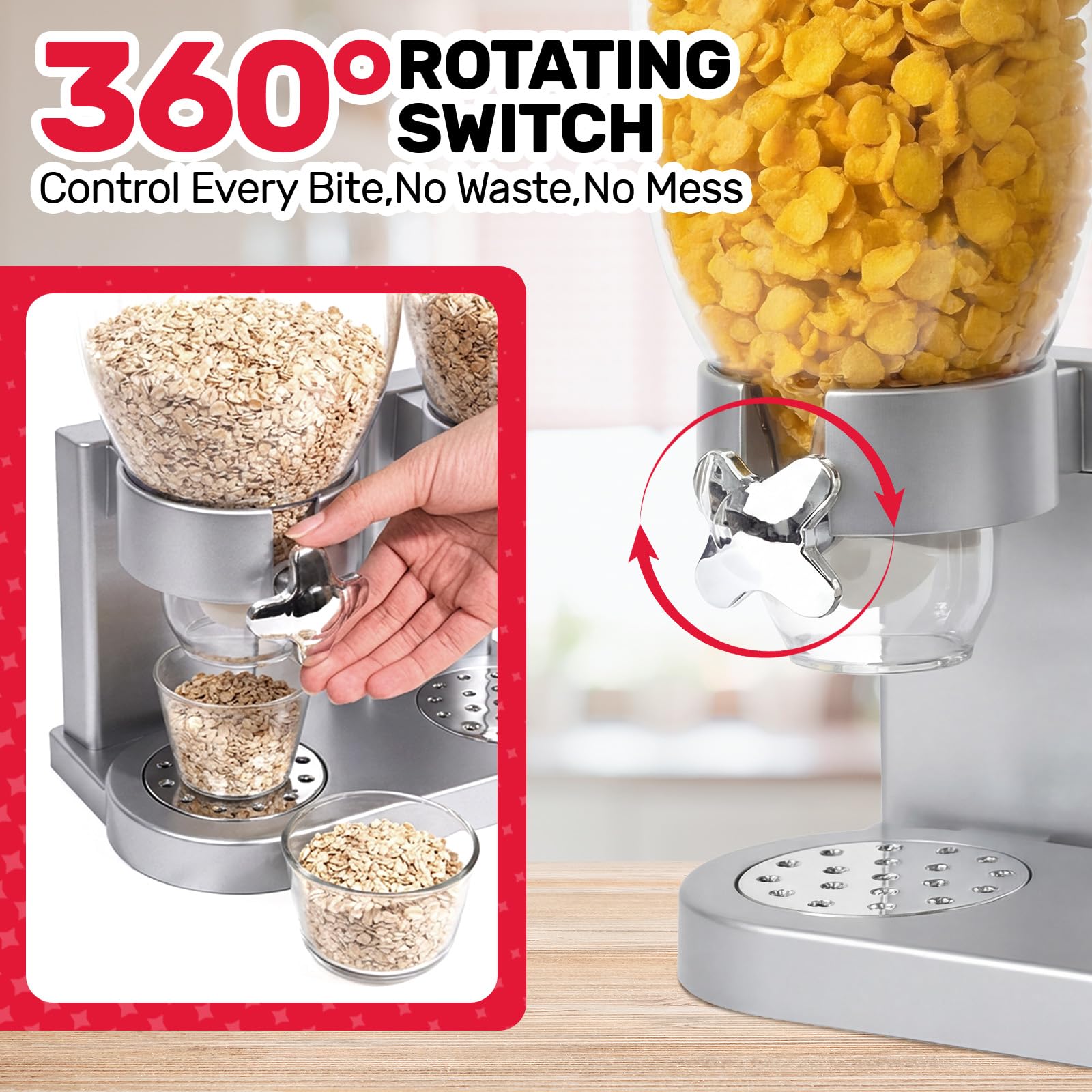 Sinceroduct Cereal Dispenser Countertop 2 l, set di 3 distributori per il piano di lavoro, dispenser ermetico per cereali, riso, grani, caramelle, chicchi di caffè