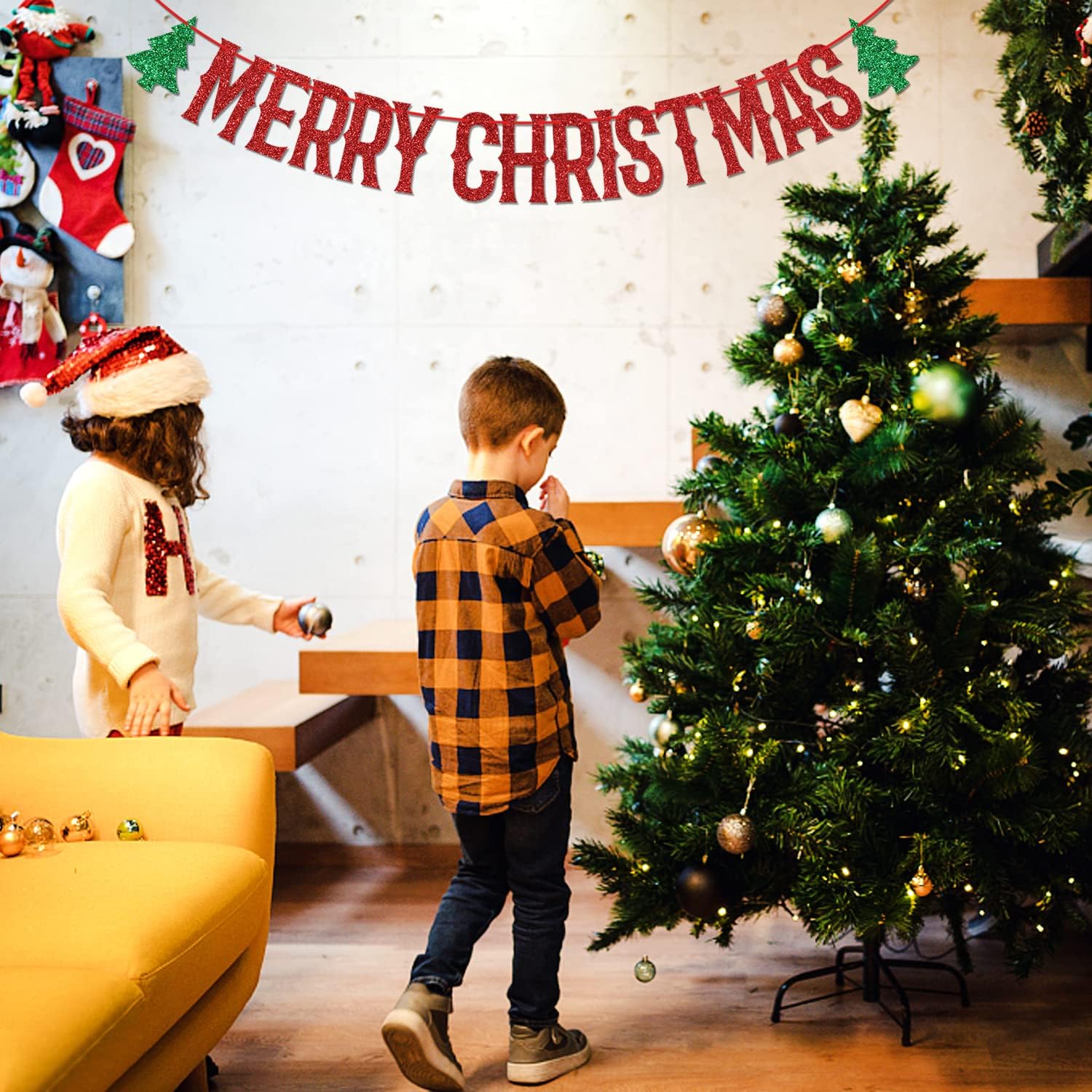Dalaber 'Be Merry' Weihnachts-Banner Mit Schneeflocken - Wimpelkette Für Party, Kamin, Foto-Booth