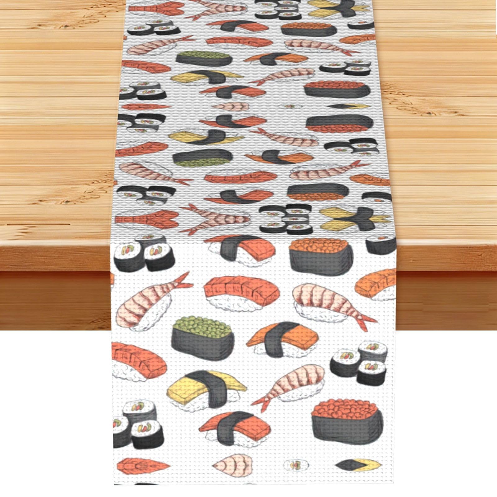 Sushi Printed Dining Table Runner 13x72 Inch, Non-Fading Decor for Kitchen Dresser Fireplace Mantel