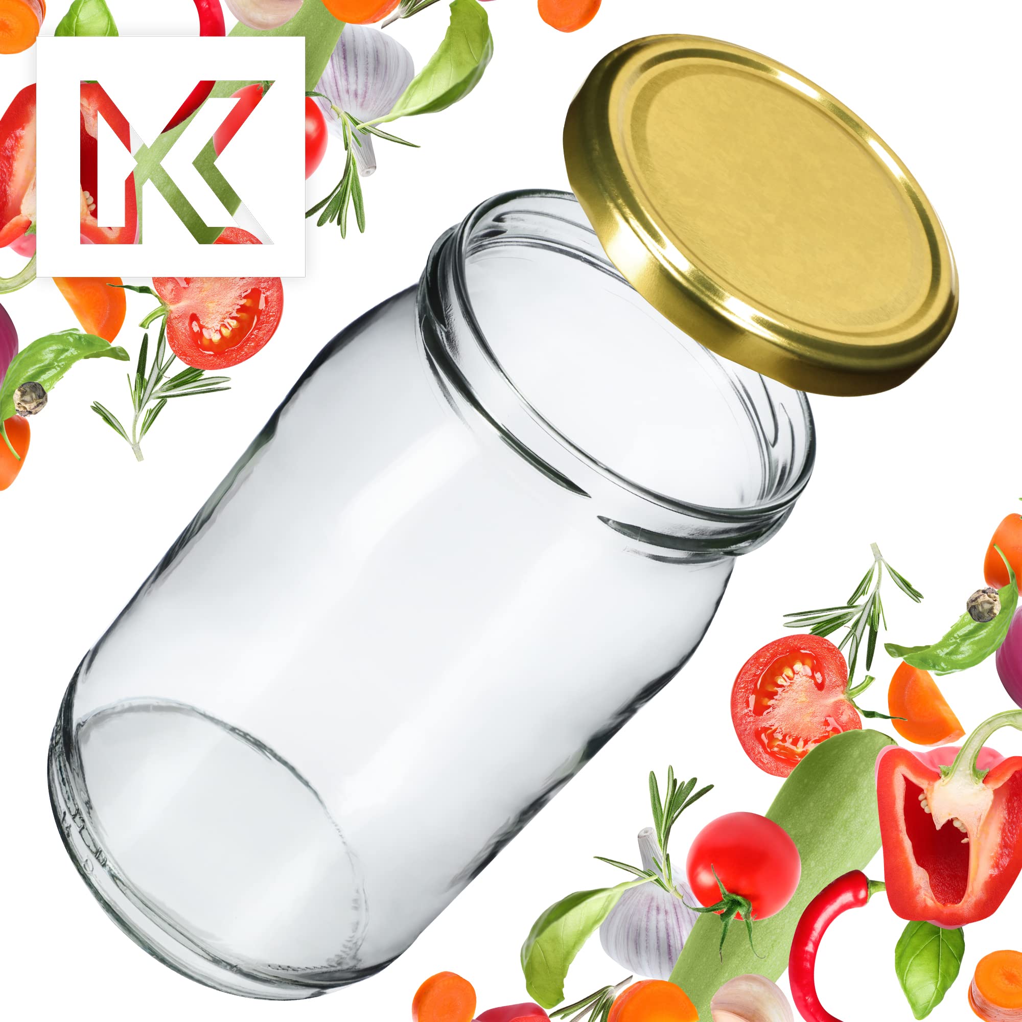 24 Barattoli In Vetro Per Conserva KADAX Da 760 Ml Con Coperchio Twist-Off Oro, Ermetici E Riutilizzabili, Ideali Per Marmellate, Sottaceti, Paste E Pasti Da Preparare In Anticipo