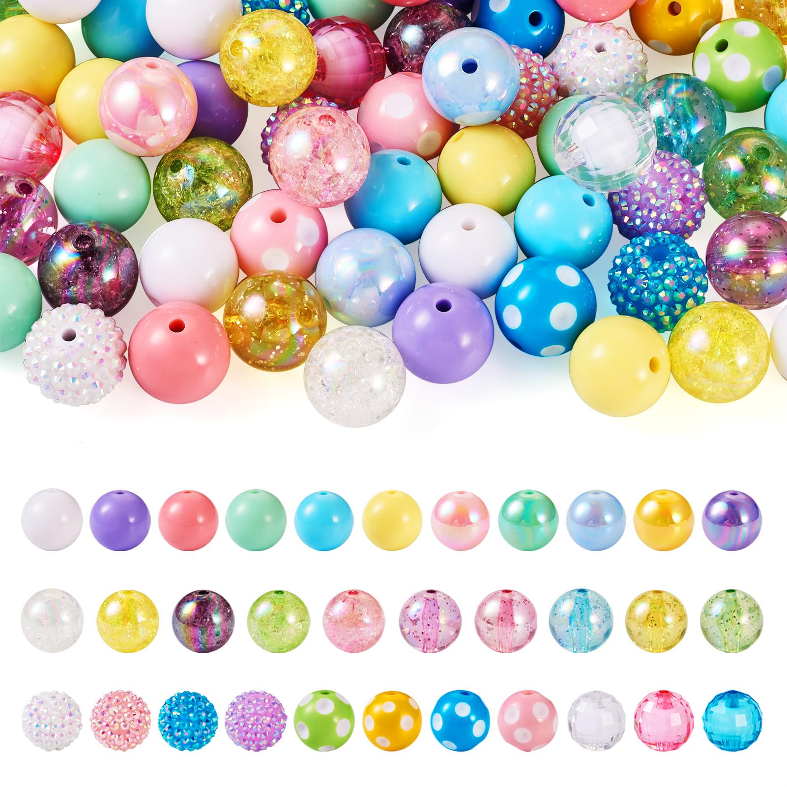 Boutigem 82Pcs 20mm Acrylic Round Beads Colorful Round Disco Ball Spacer Beads Chunky Bubblegum Bead for DIY Pens Bracelets Keychain Lanyard Jewelry