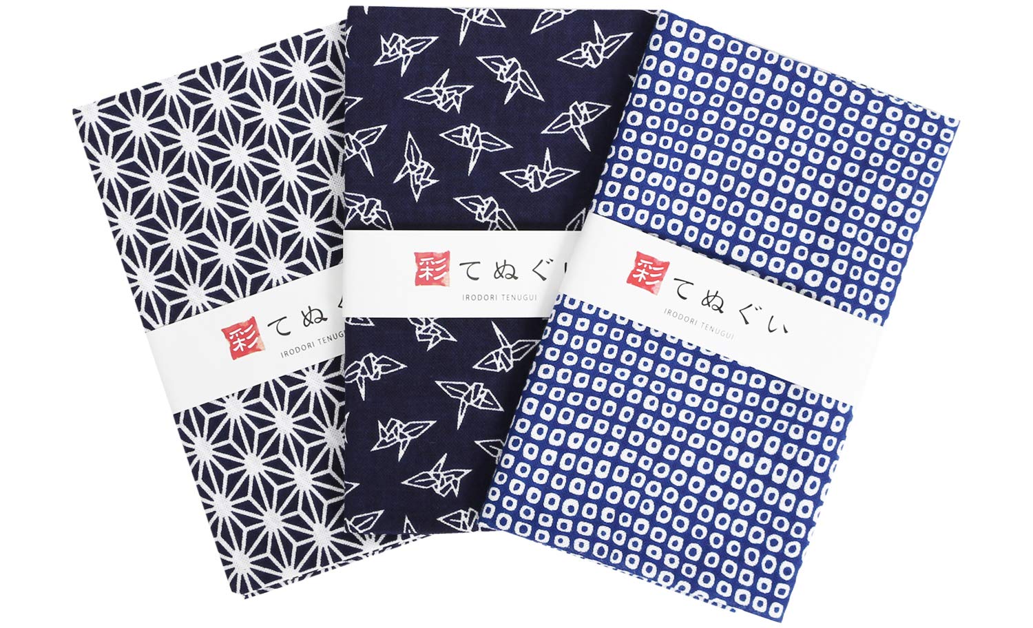 KOMESICHI Irodori Small Pattern (Komon) Tenugui Japanese Hand Towels, Navy A Set, Fray-Resistant Finish, Set of 3, Approx. 13 x 34.6 in (33 x 88 cm) : Home & Kitchen