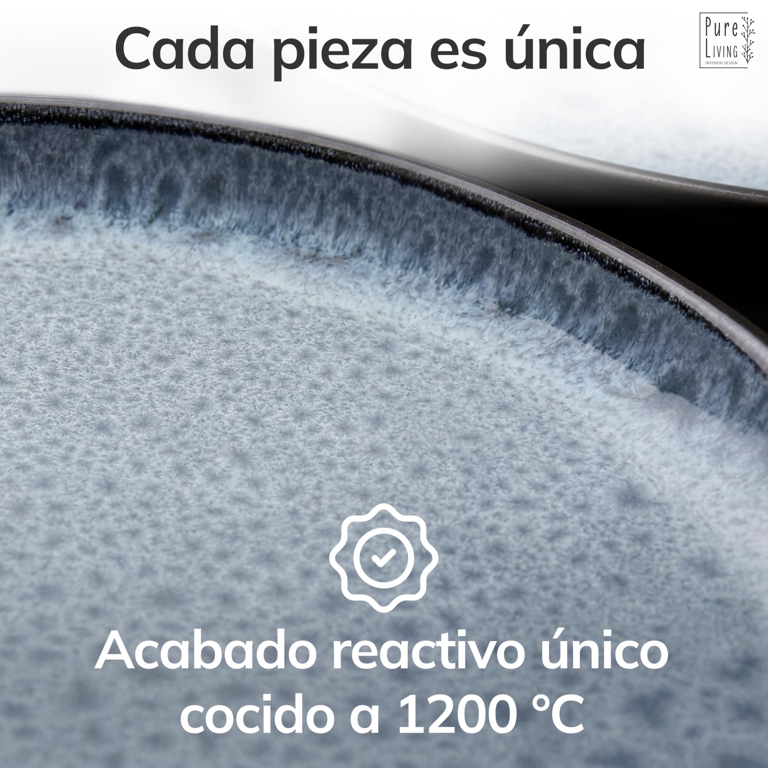 Juego de 6 Platos Grandes de Gres Ibiza - Elegantes Platos para Comida, Apto para Lavavajillas y Microondas - Set de Vajilla para 6 Personas - Pure Living en azul humo