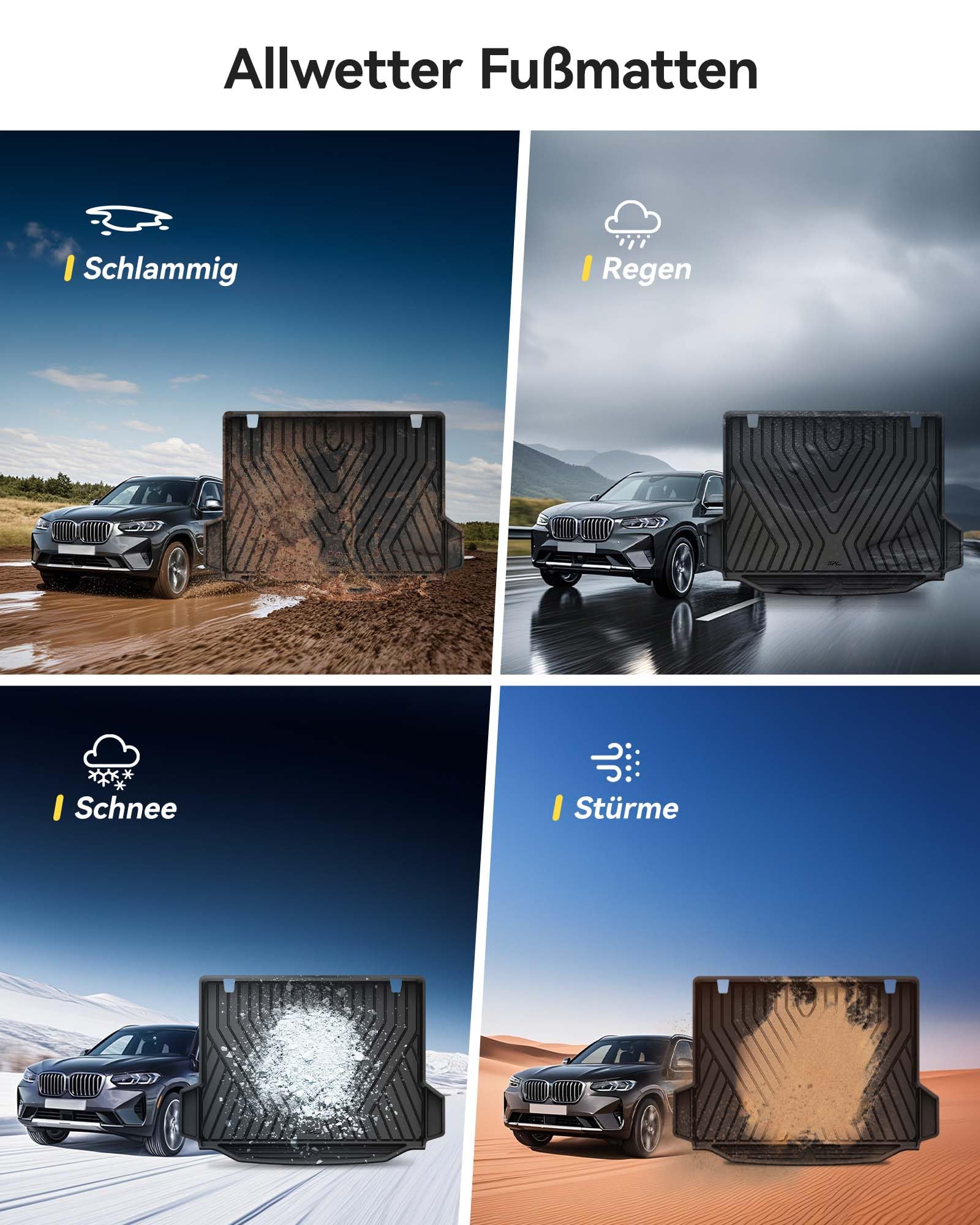 3W Kofferraumwanne für BMW X3 G01 2018-2024, Nicht für PHEV, Thorex™ Allwetter Maßgeschneiderte Kofferraummatte Komplettset BMW X3 Auto Kofferraum Zubehör, Wasserabweisend & Pflegeleicht