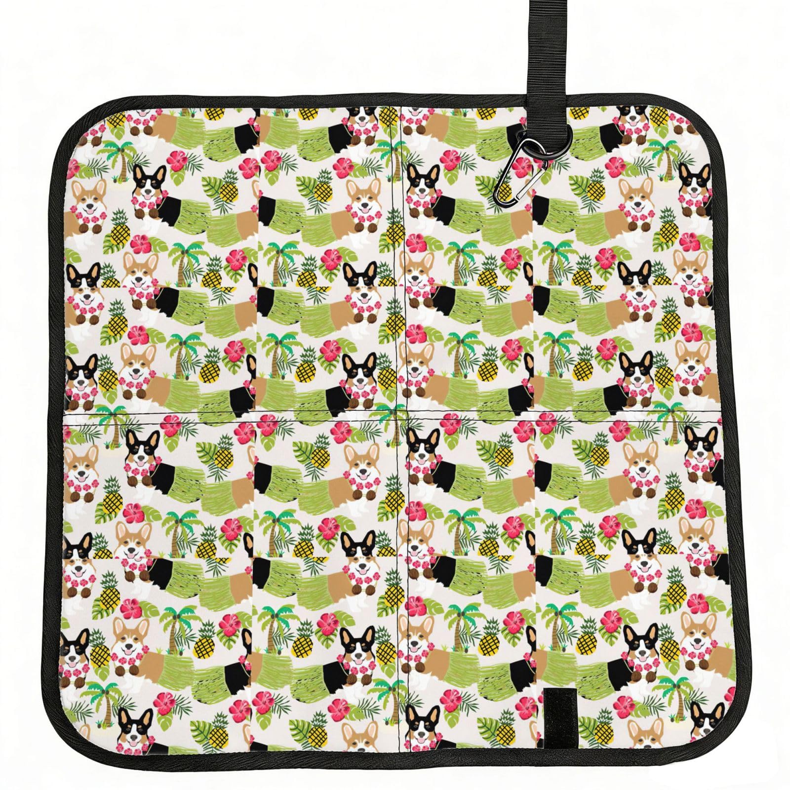 SDEGTHO tropical flower and corgi Printed Foldable Seat Pad with Closure, Lightweight Cushion for Airplane Travel Camping