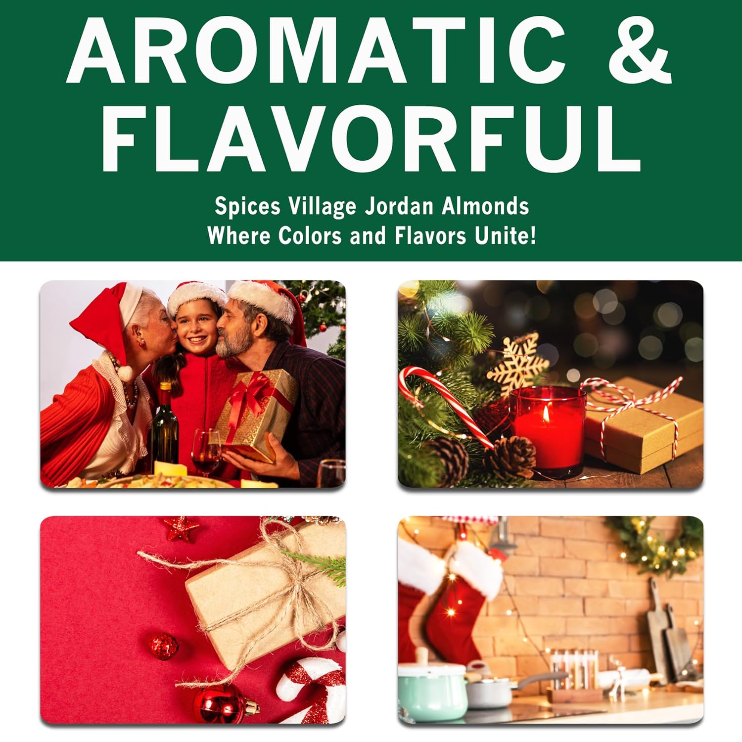 Spices Village Christmas Jordan Almonds, Red, Green, and White Candy-Coated Almonds, Ideal for Christmas, Noel, and Seasonal Celebrations - Certified Kosher, Non-GMO,32 oz