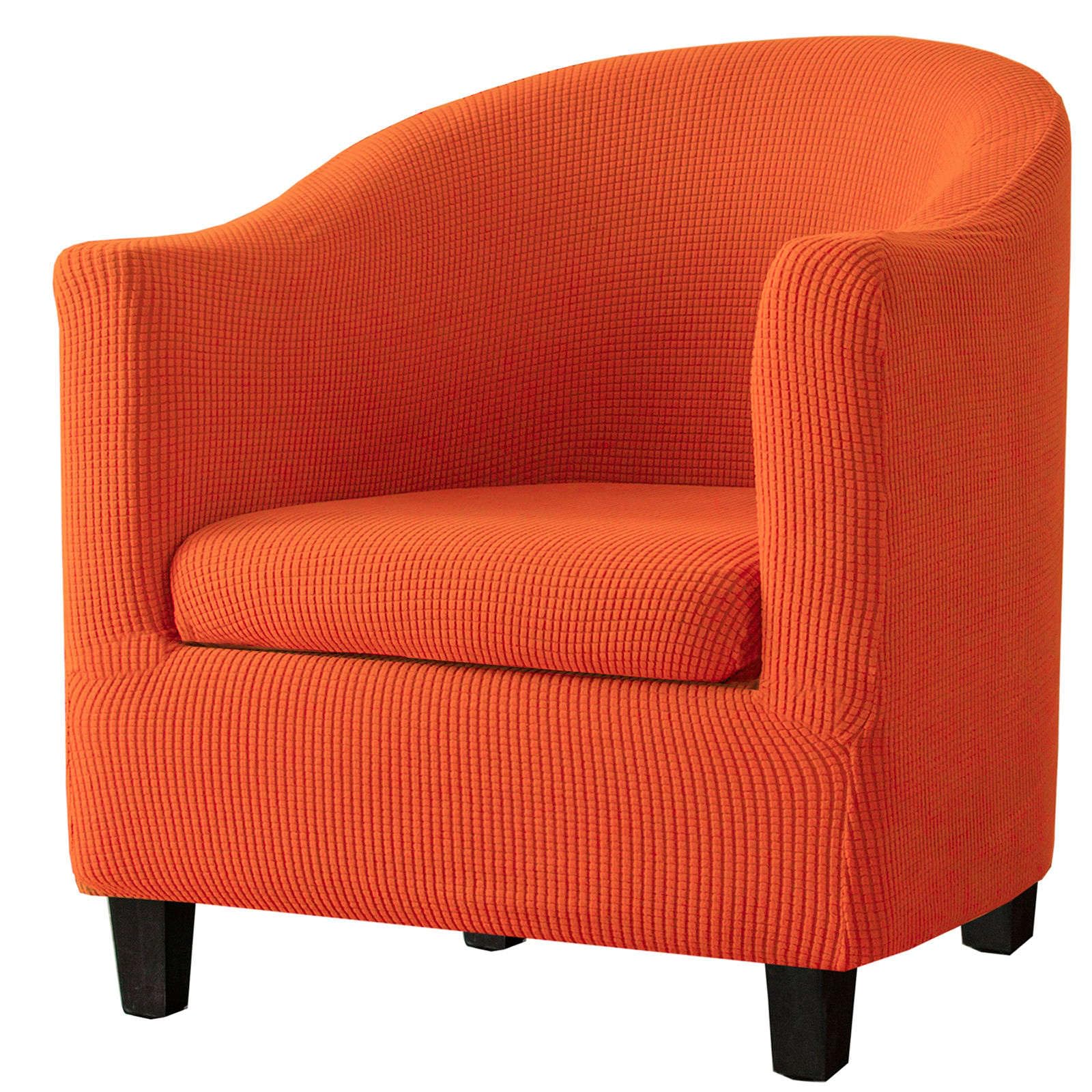 ZRCYXDW Stretch Club Chair Slipcover, Removable Tub Chair Slipcover Checkered with Cushion Cover Barrel Chair Cover Washable for Living Room Hotel-Orange-2 Piece