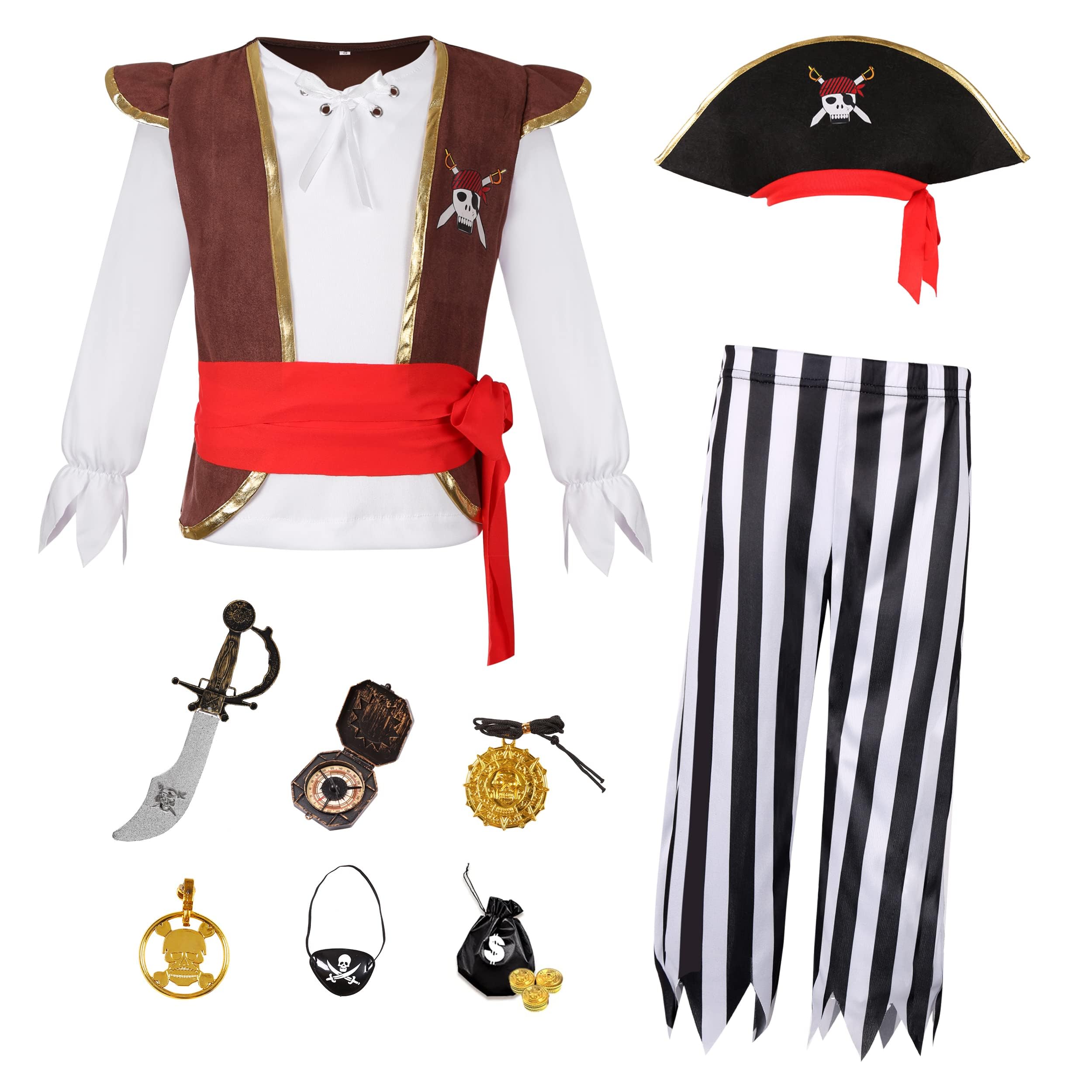 Kids Pirate Costume for Boys with Pirate Accessories Set Halloween Party Dress Up