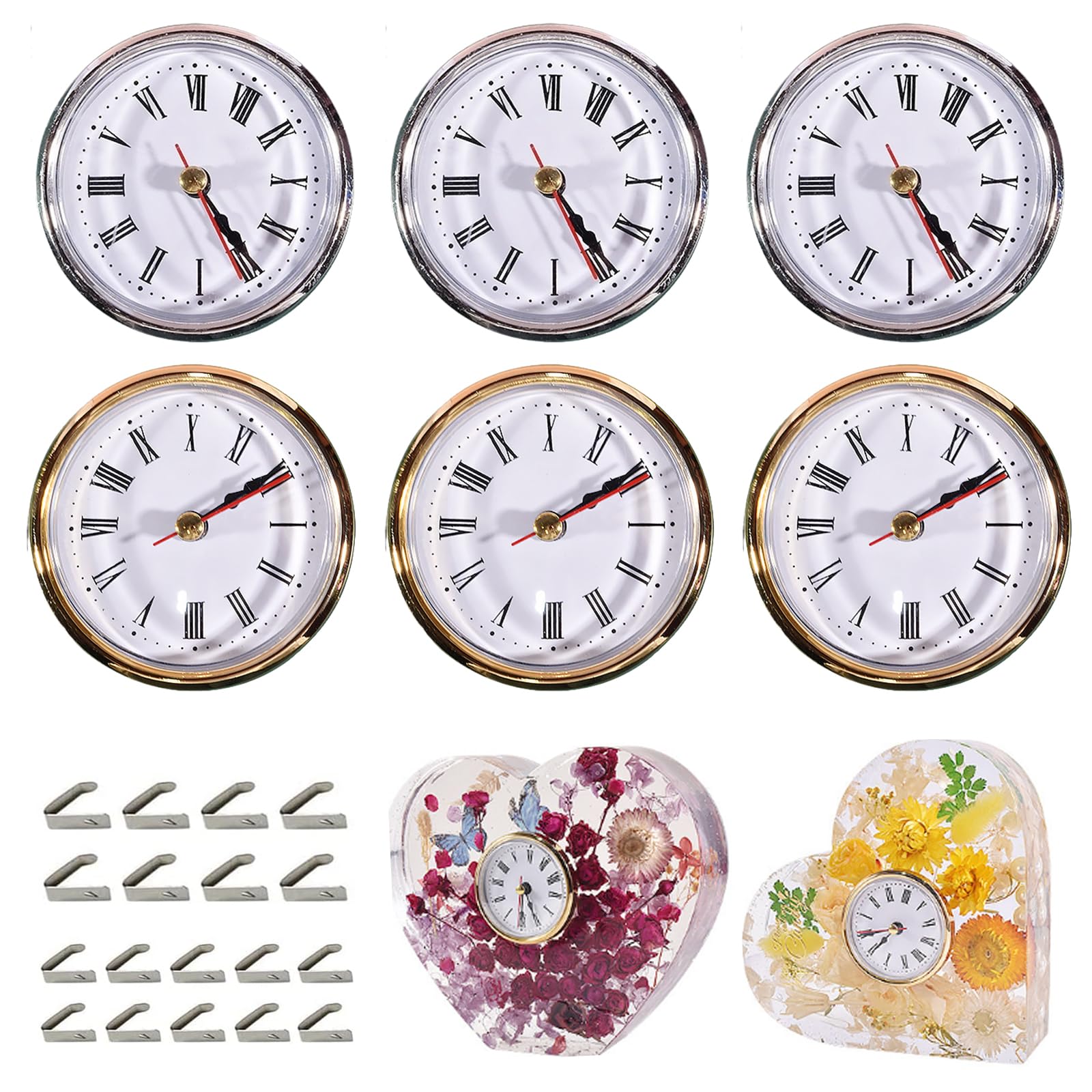 fkngcp Clock Insert 6Pcs 2.6in Round Gold & Silver Clock Parts for Resin Mold Battery Powered Inserts for DIY Clocks, No Battery Parts