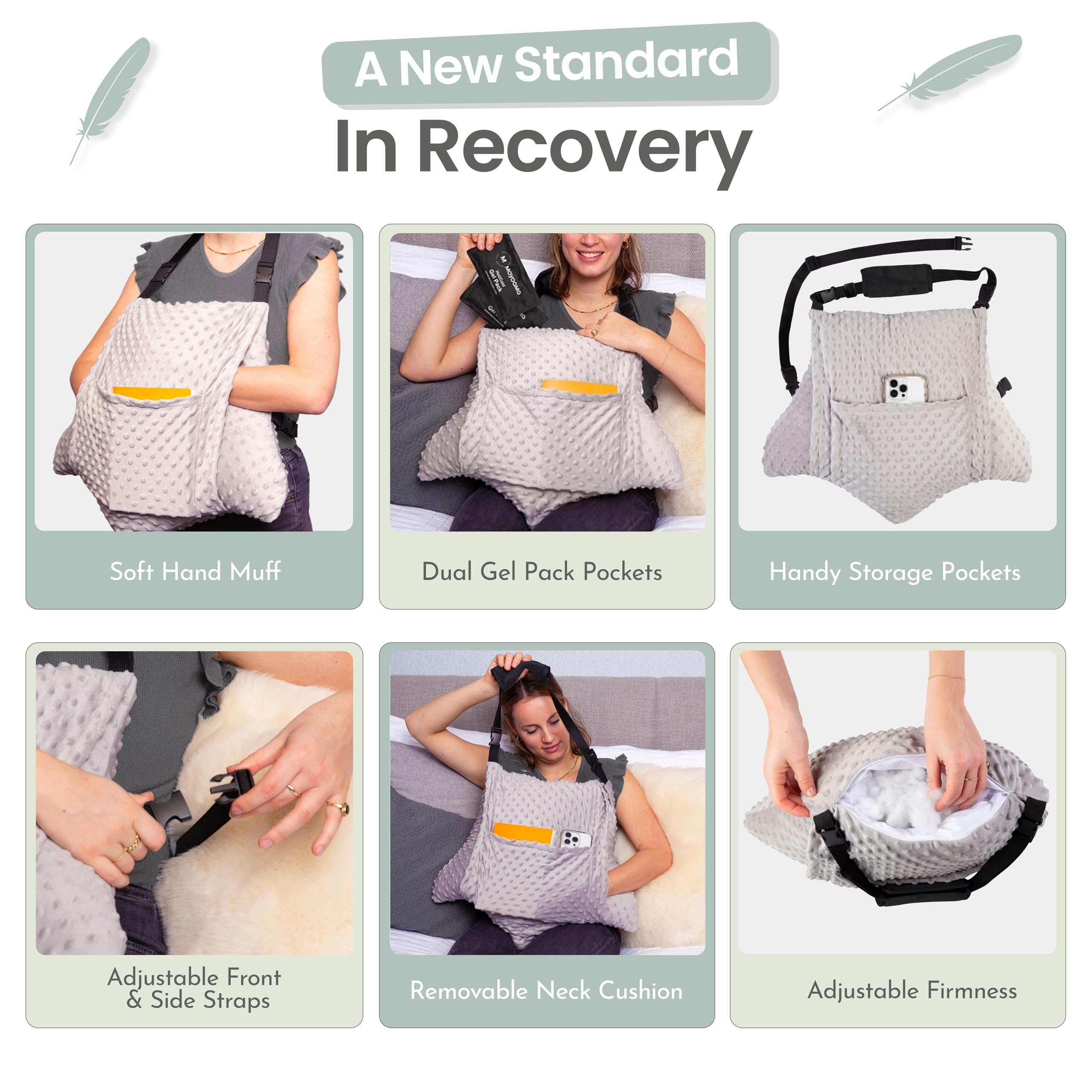 MOYOAMA 4 Pc Hysterectomy Pillow Set – Incl Seatbelt Cushion & 2 Gel Packs for Soothing Relief – After Hysterectomy Recovery Must-Haves, Post-Op C-Section Pillow Gifts, Abdominal Surgery Recovery