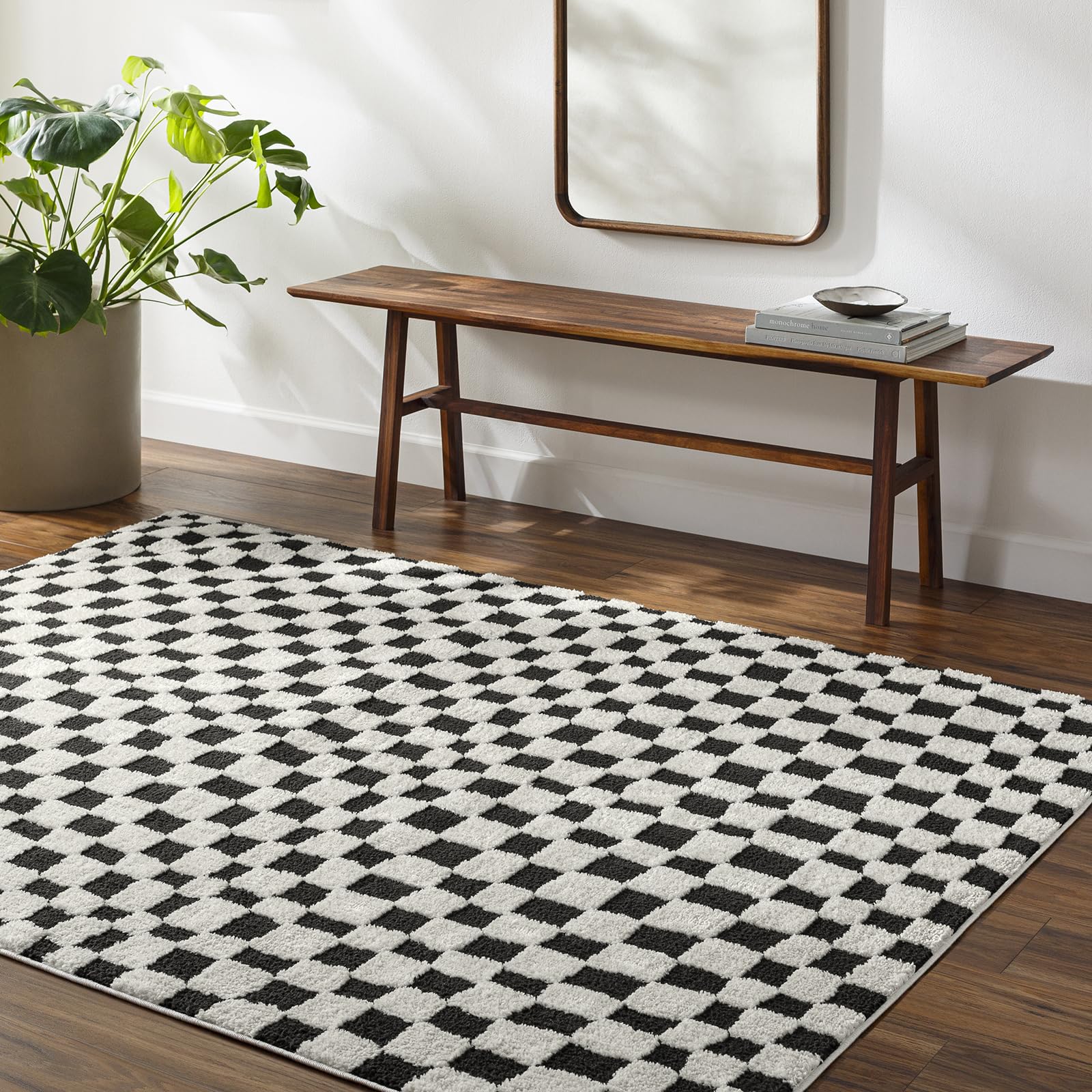 Livabliss Irina Pula Geometric Scandi Style Floor Covering 140x200 cm – Neutral Abstract Boho Pattern for Living Room, Dining & Kitchen, Easy Care, Black & White