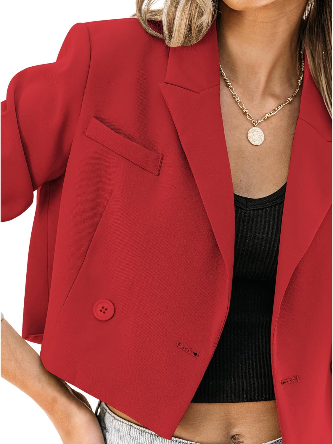 luvamia Cropped Blazers for Women Business Casual Open Front Long Sleeve Suit Jacket Trendy Oversized Work Office Blazer - Image 4