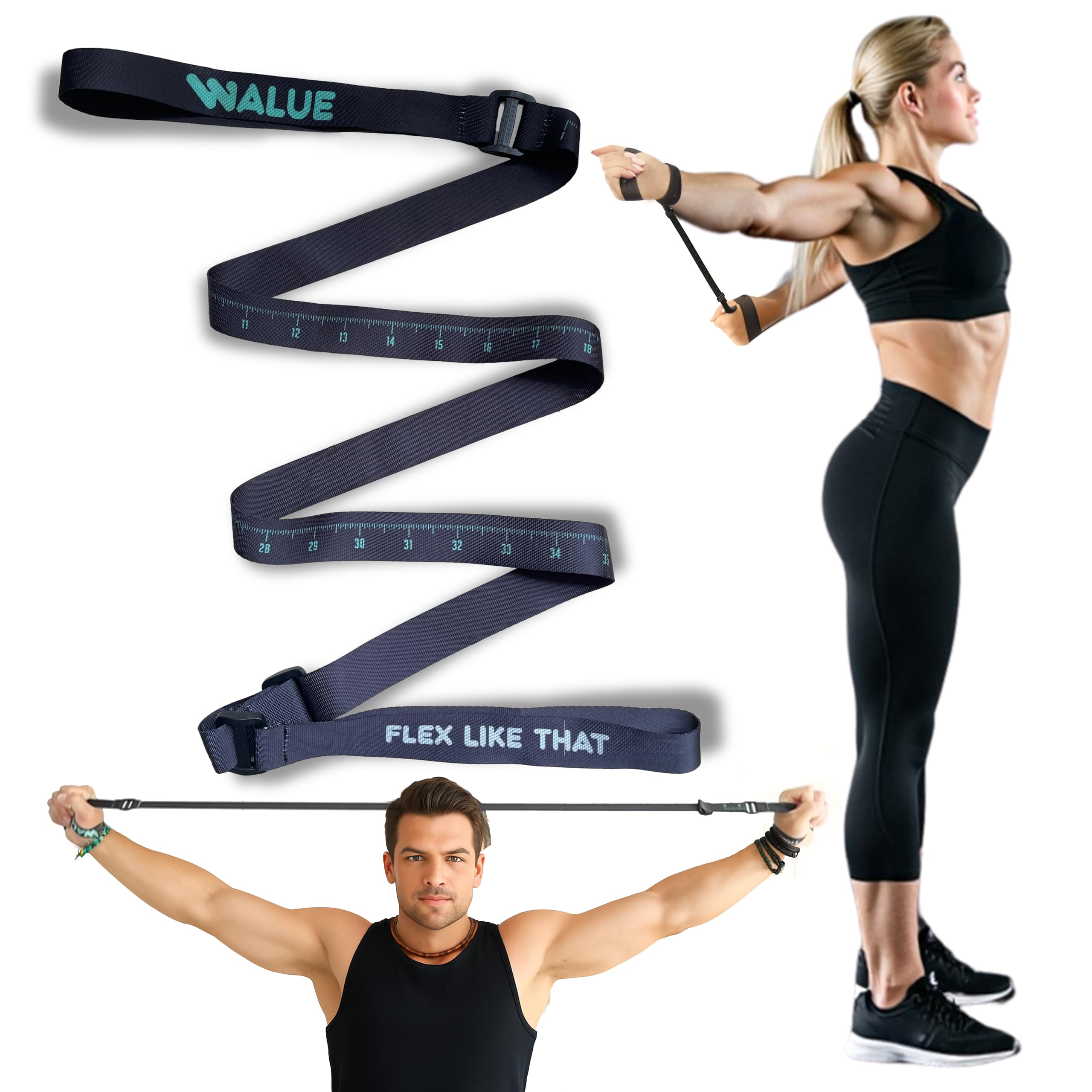 Stretching Strap for Shoulders with Progress Tracker – Non-Elastic Flexibility Band for Physical Therapy, Yoga, Exercise, Shoulder Mobility, Posture Correction & Rehab Stretching Equipment