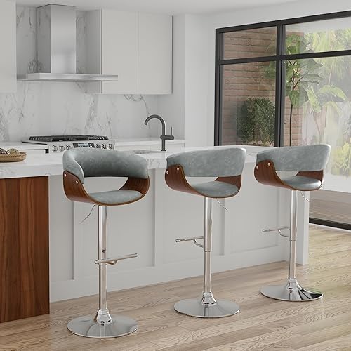 Miniatura 102 de SIMPLIHOME Lowell Taburete de bar giratorio ajustable, silla tapizada de metal de 33 pulgadas de altura del asiento en tela de aspecto de lino gris