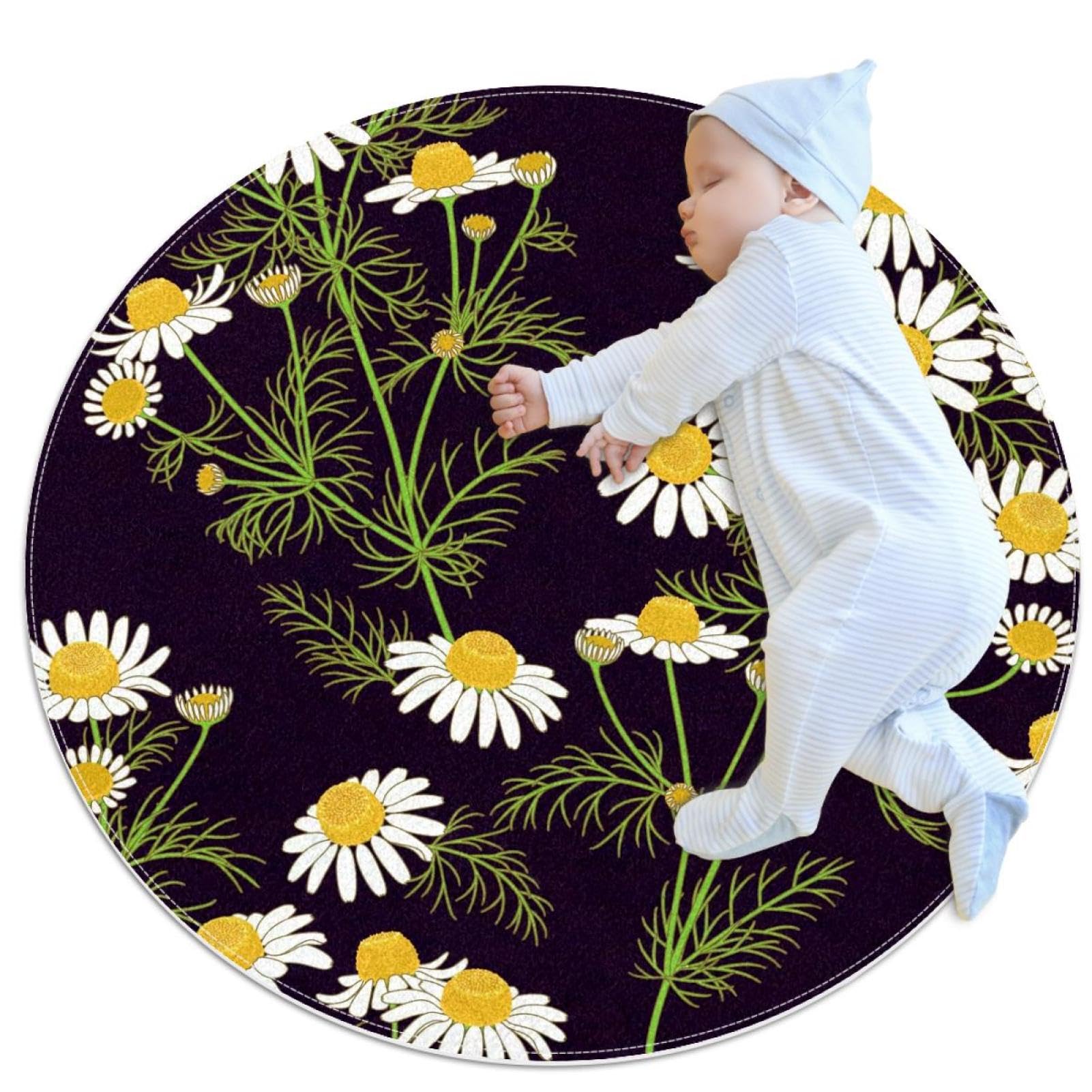 Tapis de salle de bain rond camomille sauvage antidérapant de 1m pour chambre