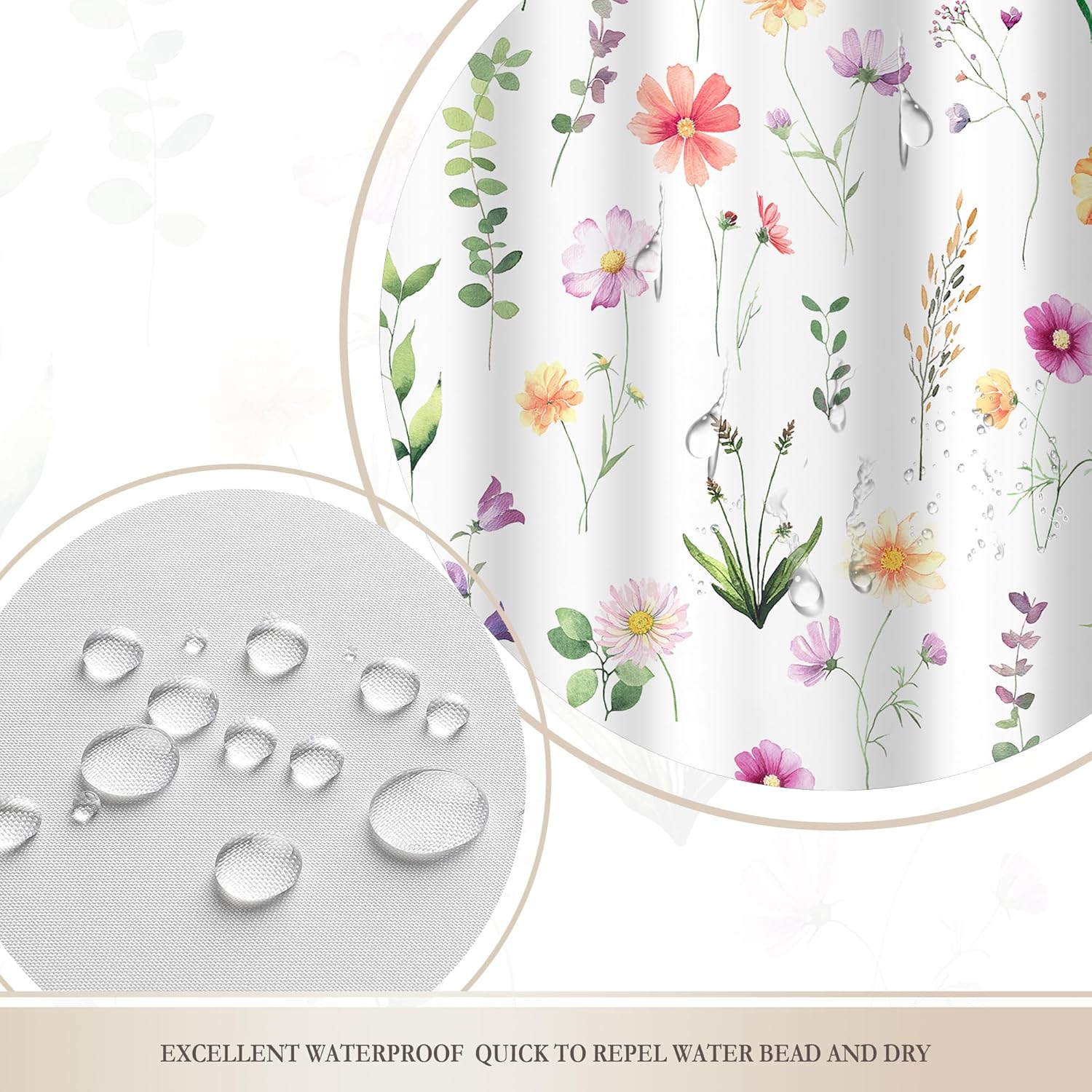 Glawry Boho Shower Curtain Long Cute Floral Flower Leaves Watercolor Plant Botanical Botanic Wildflower Girls Bathroom Bohemian 72Wx78H Inches Bath Accessories Art Home Decor Fabric 12 Pack Hook