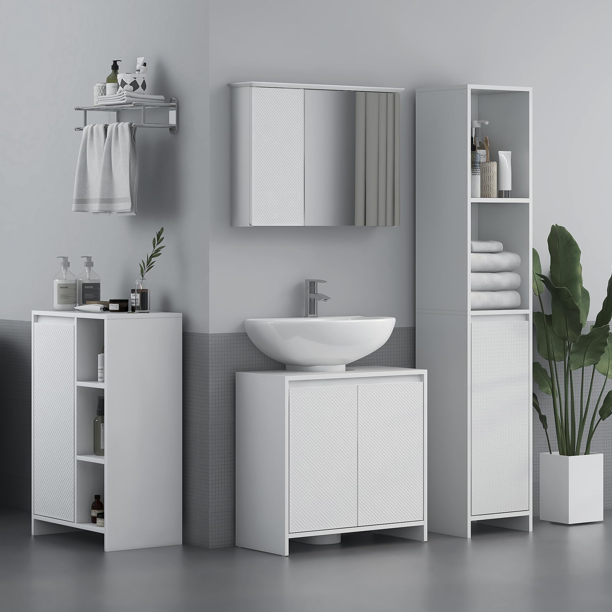 HOMCOM Mueble Bajo Lavabo con Estante Carga 40 kg 60x30x60 cm Blanco