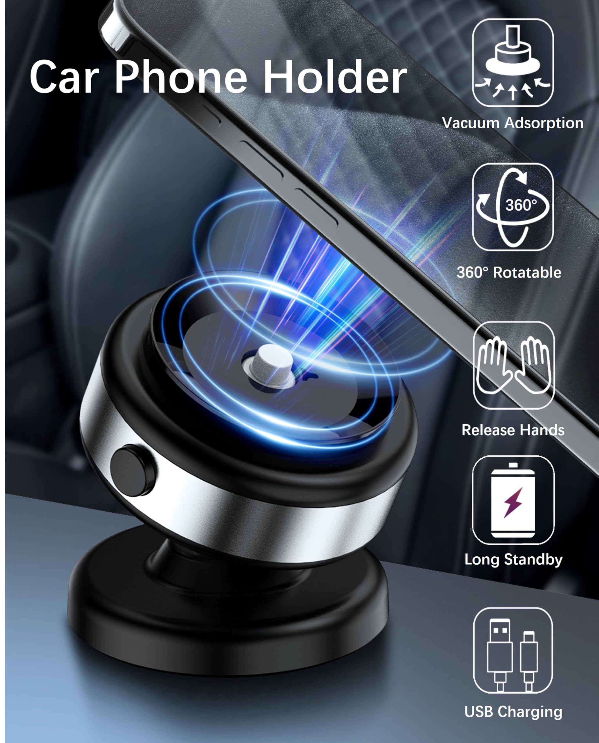 Soporte magnético de teléfono con ventosa eléctrica al vacío, soporte magnético giratorio para teléfono celular de 360°, manos libres ajustable, portátil, para Magsafe iPhone, coche, gimnasio, espejo, 2