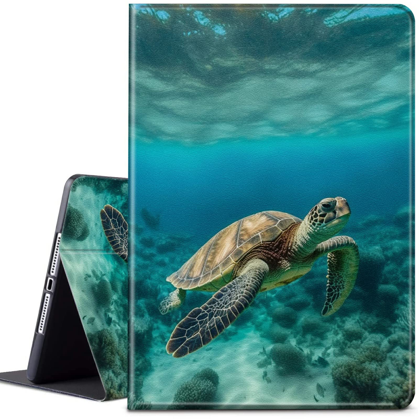 for Kindle Fire 7 Tablet Case 2019/2017 Release 9th/7th Generation 7 inch Lightweight Protective PU Leather Smart Stand Cover with Auto Wake Sleep - Green Turtle