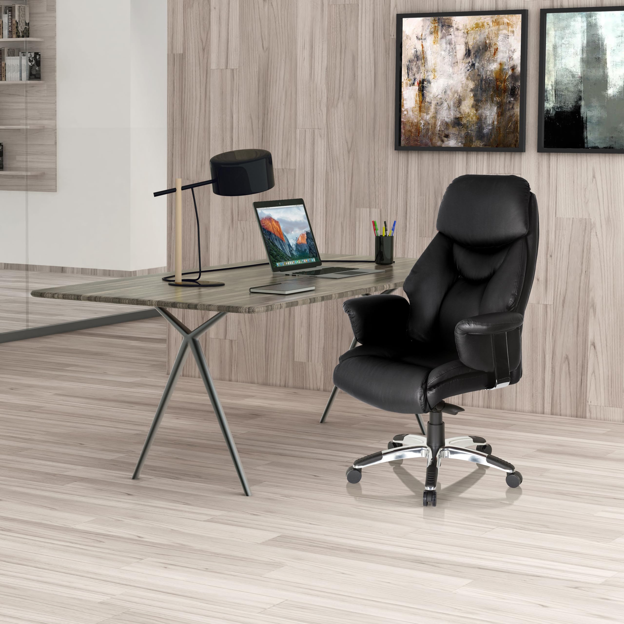 hjh OFFICE 608210 XXL Silla ejecutiva Prado Piel sintética Negro, Confortable Sillón de Oficina Buen Acolchado