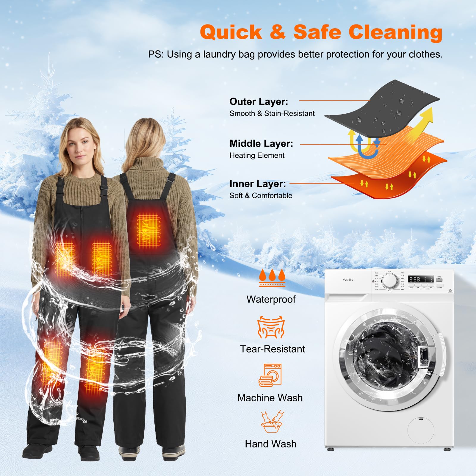 Beheizbare Latzhose Damen Skihose Wasserdicht Winddicht Snowboardhose Warme Isolierung Schneelatzoverall Skianzug mit Akku Multi Pockets Arbeitslatzhose Damen mit Verstellbaren Hosenträgern