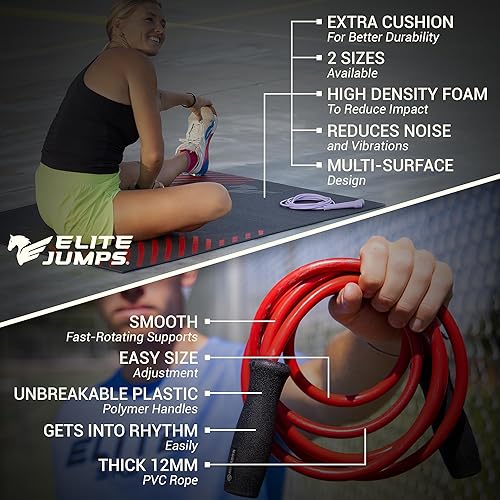 Miniatura 2 de Elite Jumps Muay Thai + Mat Bundle  1.2lb Weighted Jump Rope + Non-Slip Jump Rope Mat  Heavy Rope Training Set for Muay Thai, MMA, HIIT & Fitness