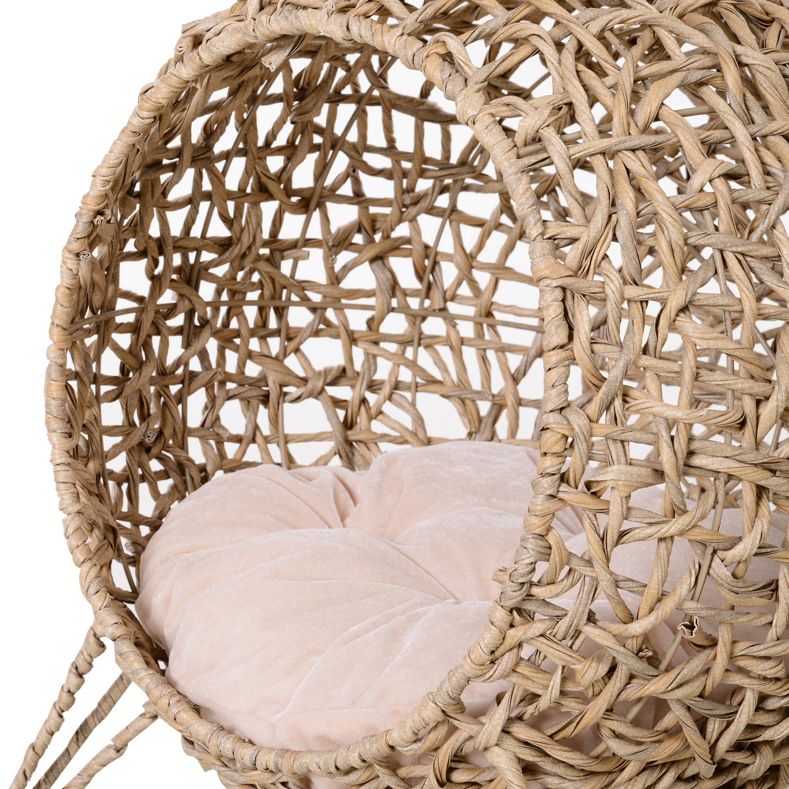 PawHut Cesta Rialzata per Gatti Fino a 10kg, Cuccia per Animali Domestici in Vimini Color Legno (Φ52x58cm)
