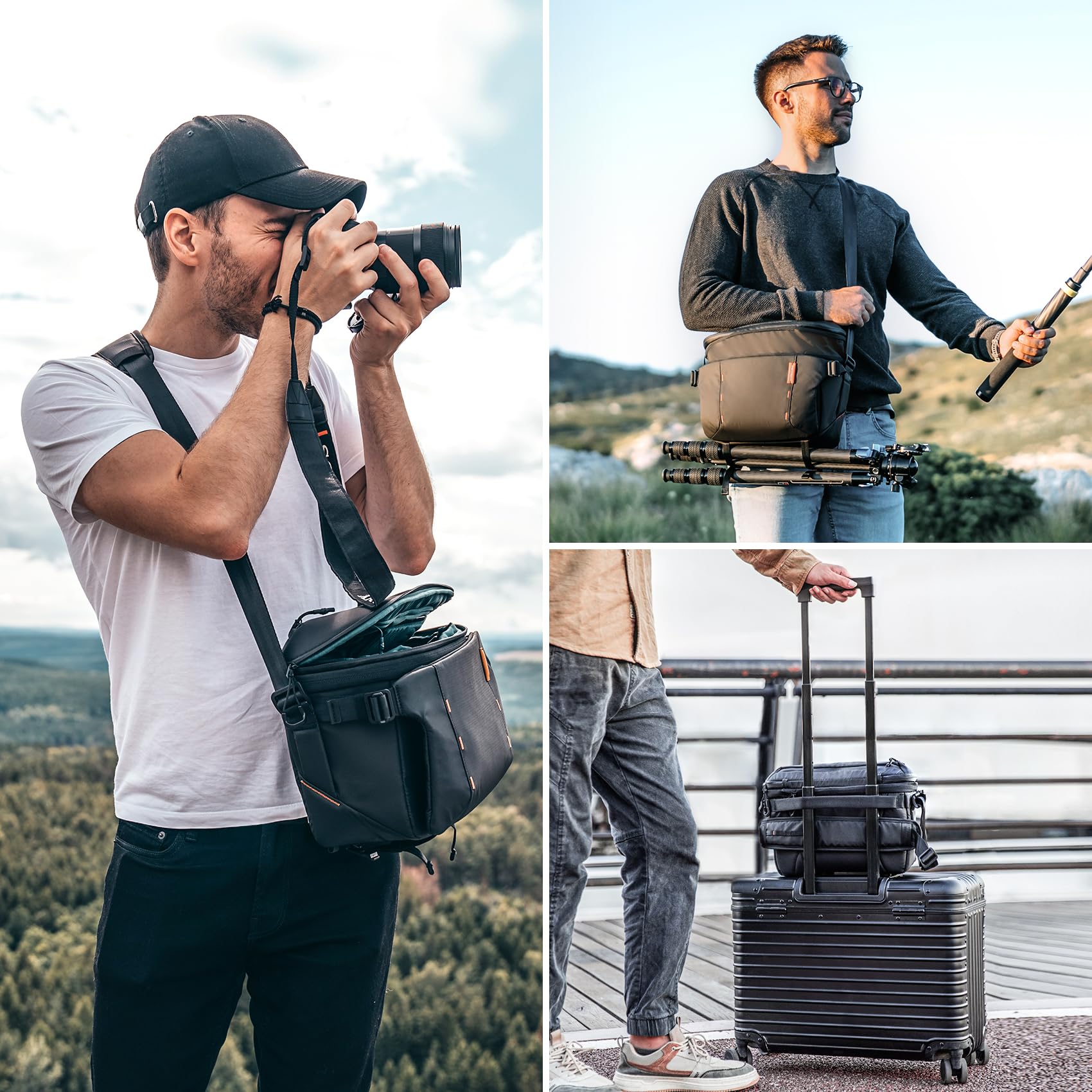PGYTECH OneMo Borsa Fotografica 11L-13L, Tracolla Impermeabile da Viaggio, Messenger per Mirrorless e Reflex/DJI Avata 2/Mini 4 Pro/Mavic/Treppiede/Laptop, Nero