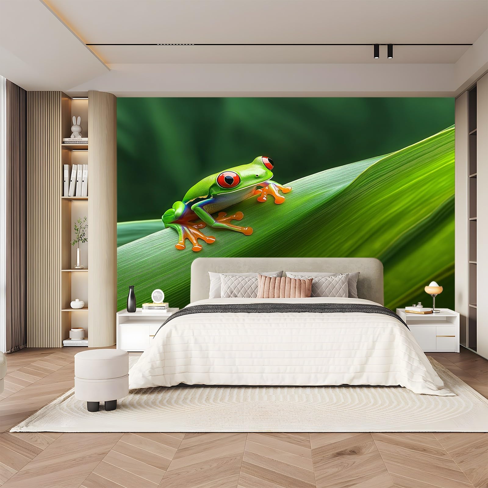 Panoramiczna tapeta ze zwierzętami żaba zbliżenie zielony czerwony 200 x 140 cm (szer. x wys.), niestandardowy gigantyczny plakat ścienny 3D, do dekoracji ścian pokoju dziecięcego, nowoczesne
