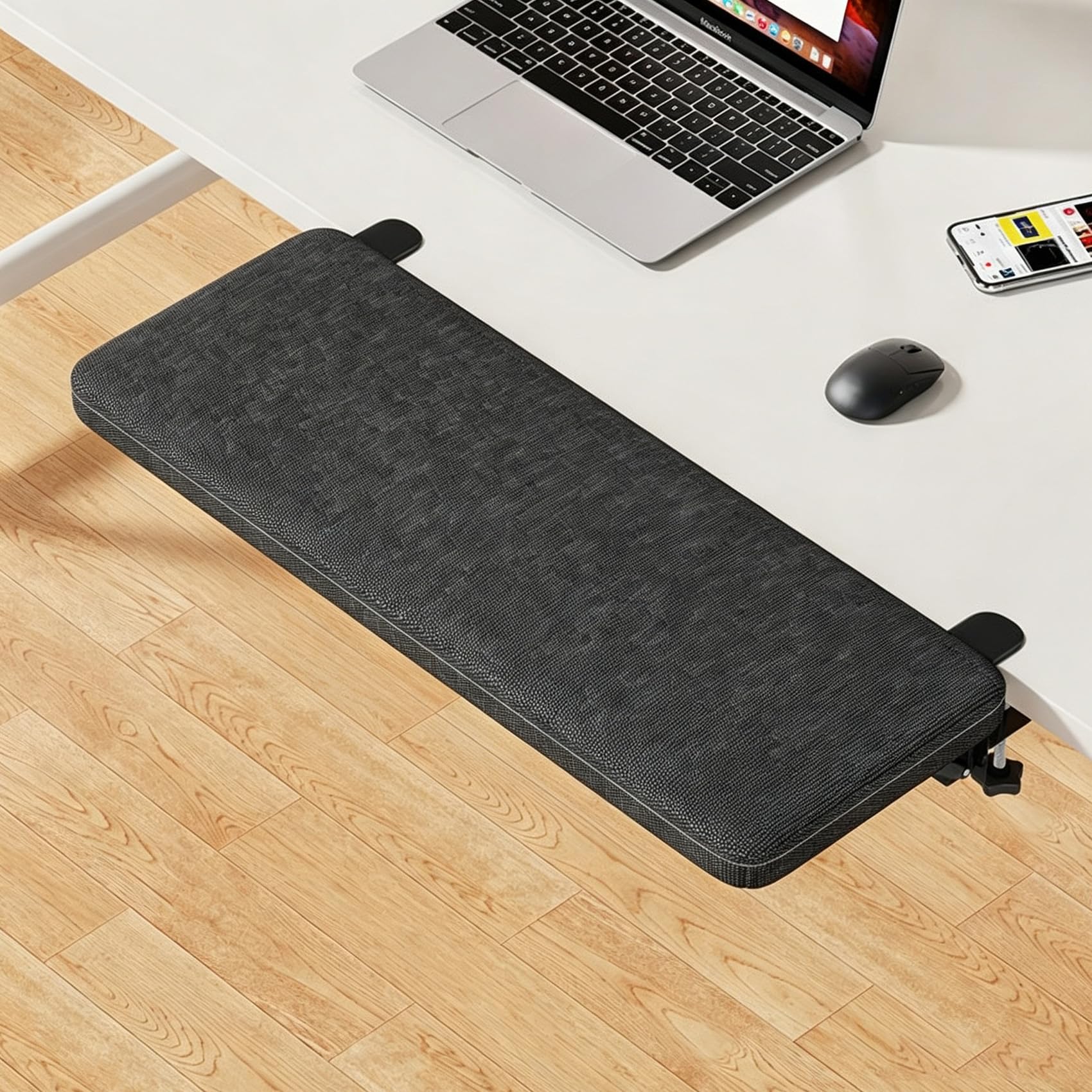 negro, 20 x 60 cm, bandeja de extensión de escritorio ergonómica, 60 x 20 cm, pinza sin perforación, bandeja plegable para cajón de teclado, reposamuñecas, soporte para ordenador