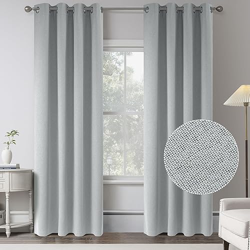 Miniatura 9 de Cortinas opacas extralargas de lino 108 pulgadas para dormitorio, cortinas texturizadas de arpillera con aislamiento térmico para ahorro de energía,