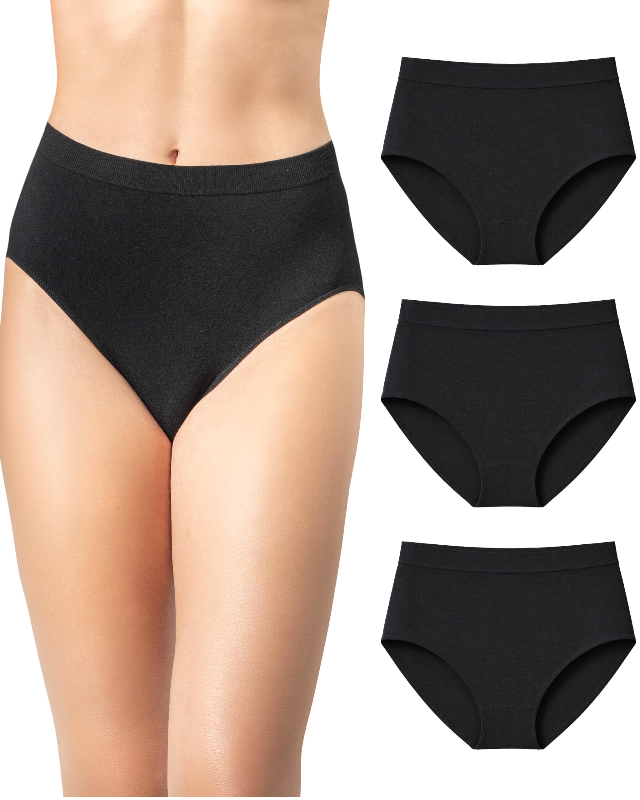 Risalti Women's High Waist Briefs, Bamboo Viscose 3 Pack - Italian Made, Seamless, Breathable, Quick Dry, Yoga, XXL, Black