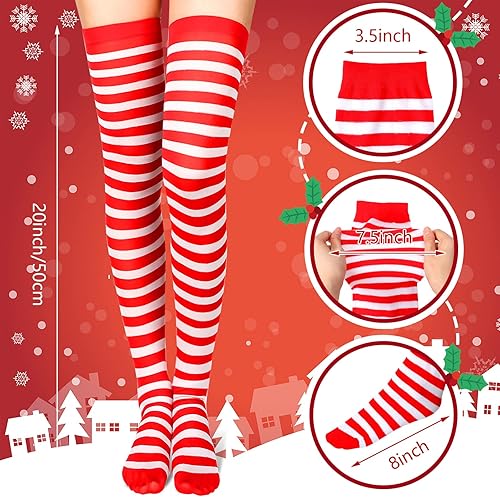 Miniatura 3 de SATINIOR Medias de Navidad para mujer hasta la rodilla, medias largas a rayas, medias por encima de la rodilla, regalos de Navidad