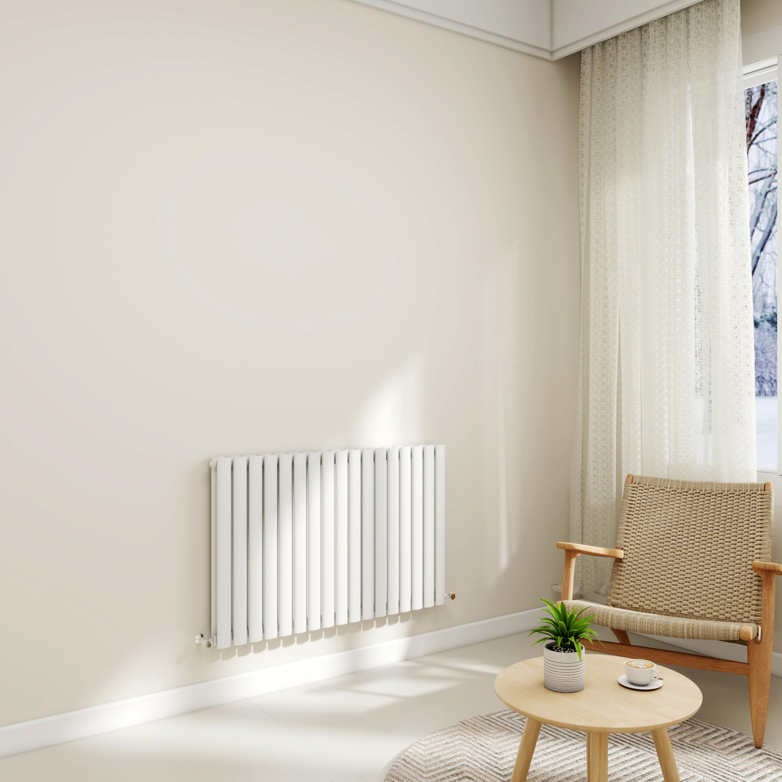 Horizontal Stylish Traditional Column Radiator, 600x1003mm Gloss White Radiator Oval Column, Double Panel Wall Mounted Radiators for Bathroom/Living Room, Office, Central Heating Heater Rads