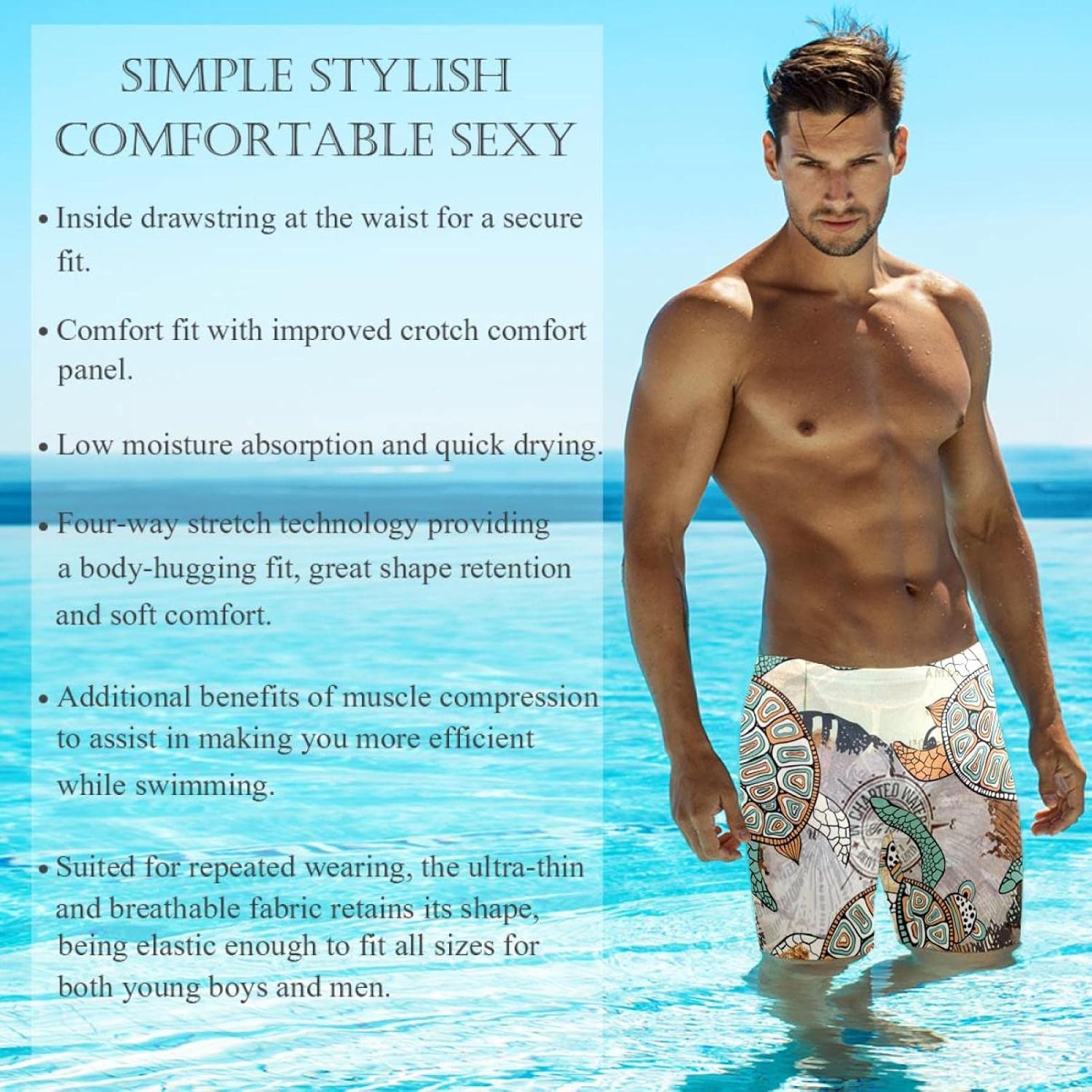 Sea Turtle Pattern Boy's Swimming Jammers Swimming Shorts for Men's Swimming Trunks Tight