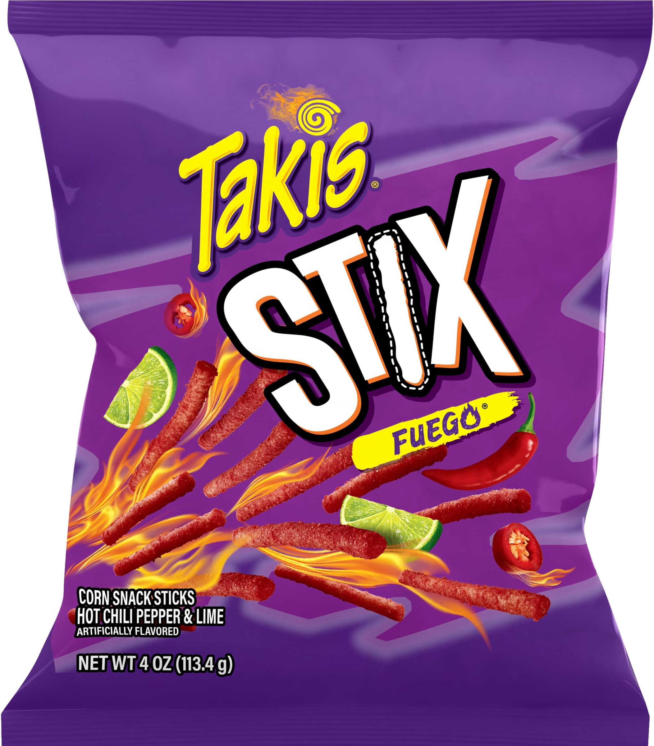 Takis Fuego Stix 6 pc / 4 oz Snack Size Case, Hot Chili Pepper & Lime Flavored Extreme Spicy Corn Snack Sticks