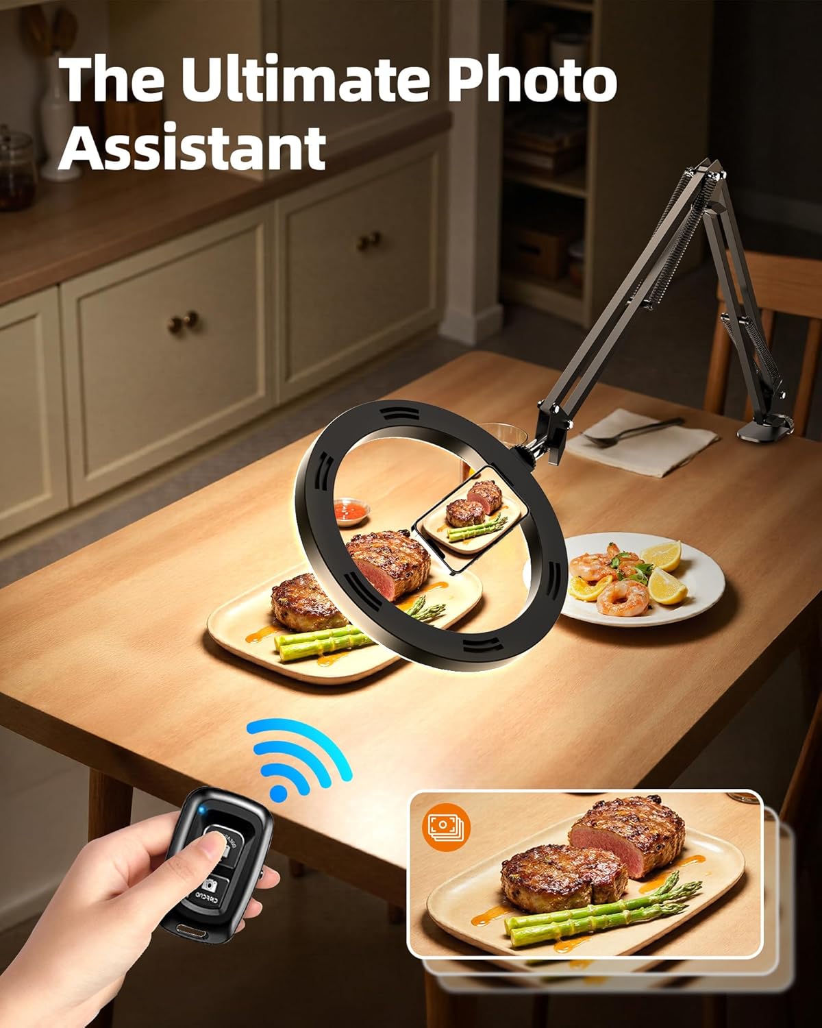 Magnetic Ring Light with Stand with Phone Holder,Overhead Phone Mount for Desk,10" LED Tripod for iPhone with Ring Light and Remote,Phones Stand for Video Recording,Live Streaming,Cooking Video