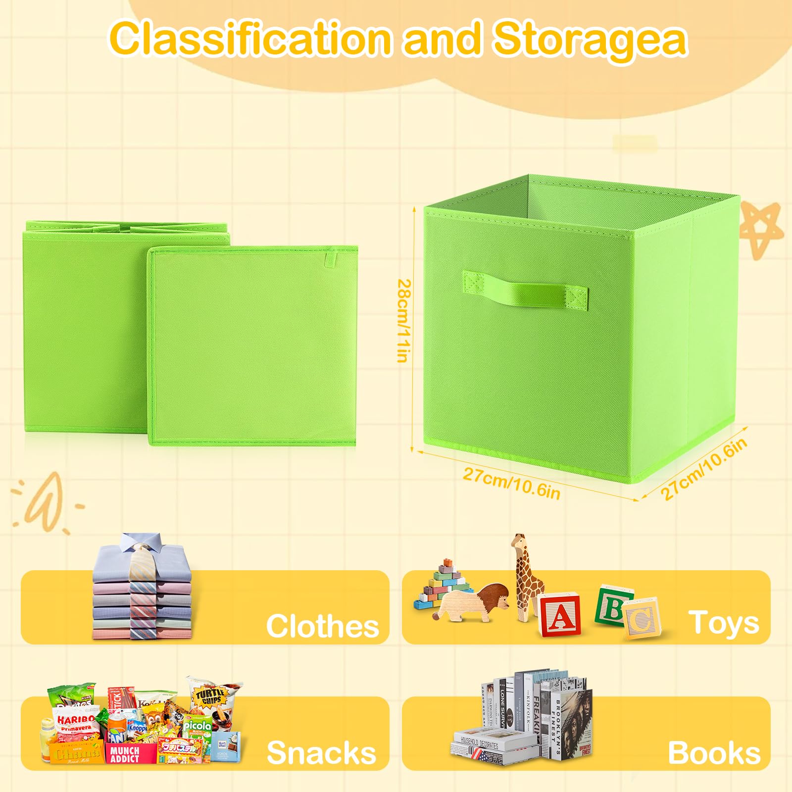 Collazoey 6 Piezas Cubos de Almacenamiento, Cajas Almacenaje con Asas, Plegables Vistoso Telas No Tejidas, 27 X 27 X 28 cm, Cajas Organizadoras para Guardar Hogar Ropa, Juguetes y Libros