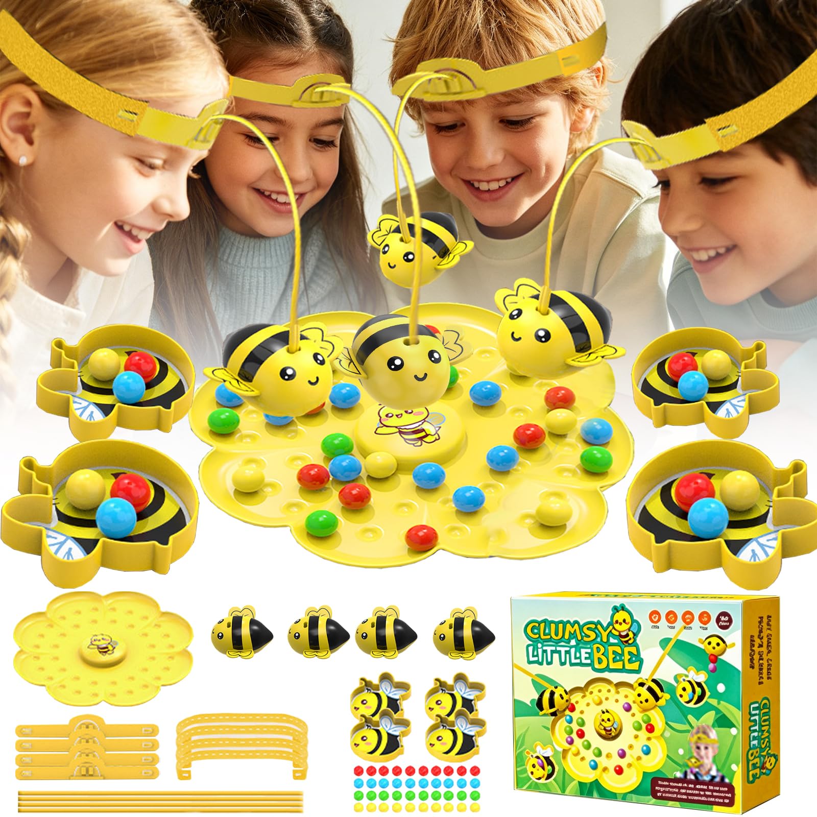 Jeu de l'Abeille Magnétique Busy Bees Game, avec Bandeau Magnétique pour Enfant, Jeu de Société Abeille et Jeu-Motricité Fine Abeille pour 2 à 4 Joueurs