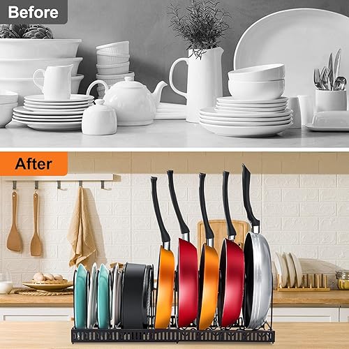 Miniatura 5 de Estante organizador de ollas para gabinete estantes expandibles organizador de ollas y sartenes para gabinete de cocina organizador de 3 métodos