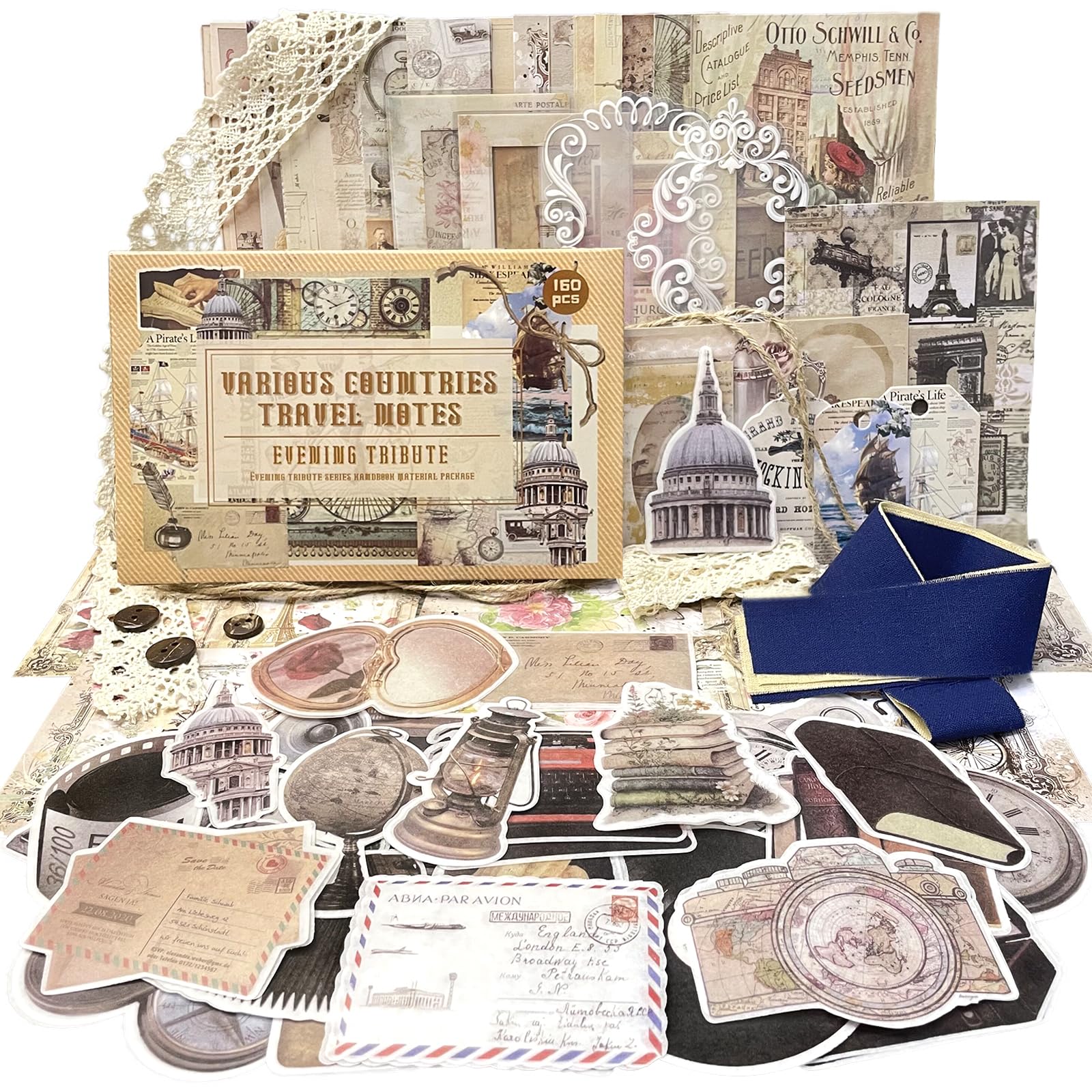 170 Pcs Vintage Scrapbooking Supplies for Journaling, Junk Journal Kit for Art Craft Planners Aesthetic Collage Picture Frames Room Decor (Retro)