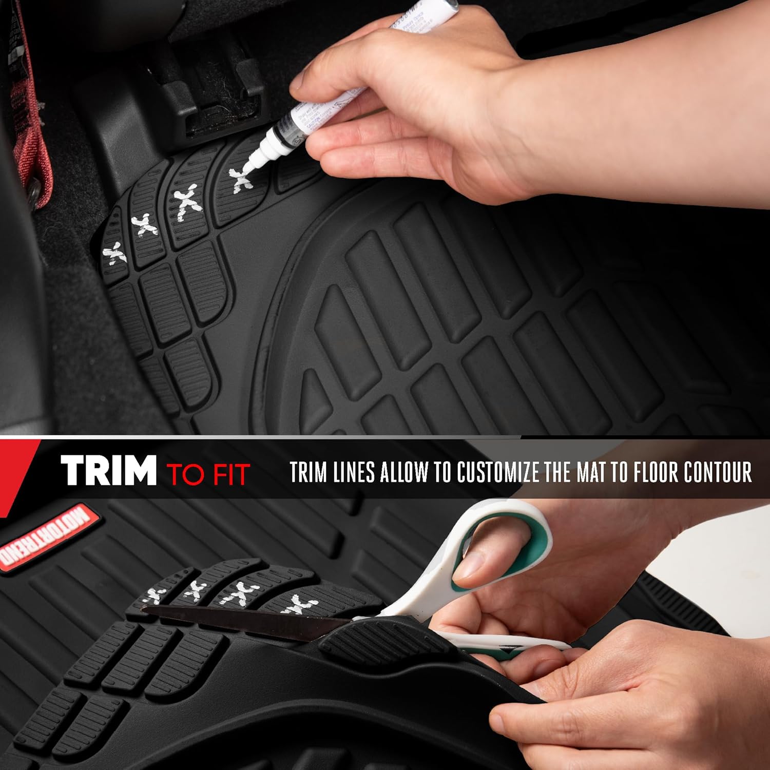 Motor Trend Premium FlexTough Deep Dish Rear Rubber Floor Mat Liners, Heavy Duty All-Weather Universal Fit Trim-To-Fit Floor Mats for Cars Sedans Trucks SUVs, Durable & Easy To Clean Car Mats - Black