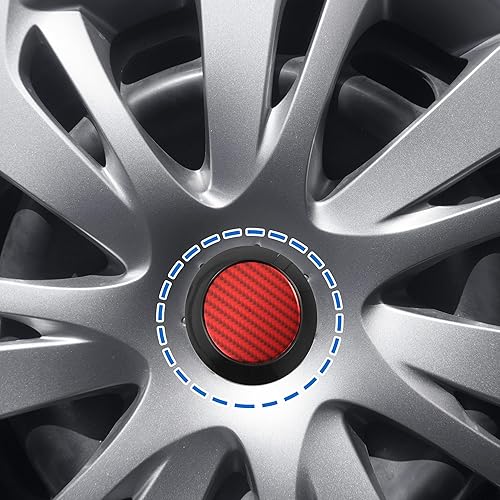 Miniatura 2 de ACROPIX Tapacubos centrales de rueda de 2.520 in de diámetro, 6 clips, para vehículo, patrón de fibra de carbono, color negro y rojo, paquete de 4