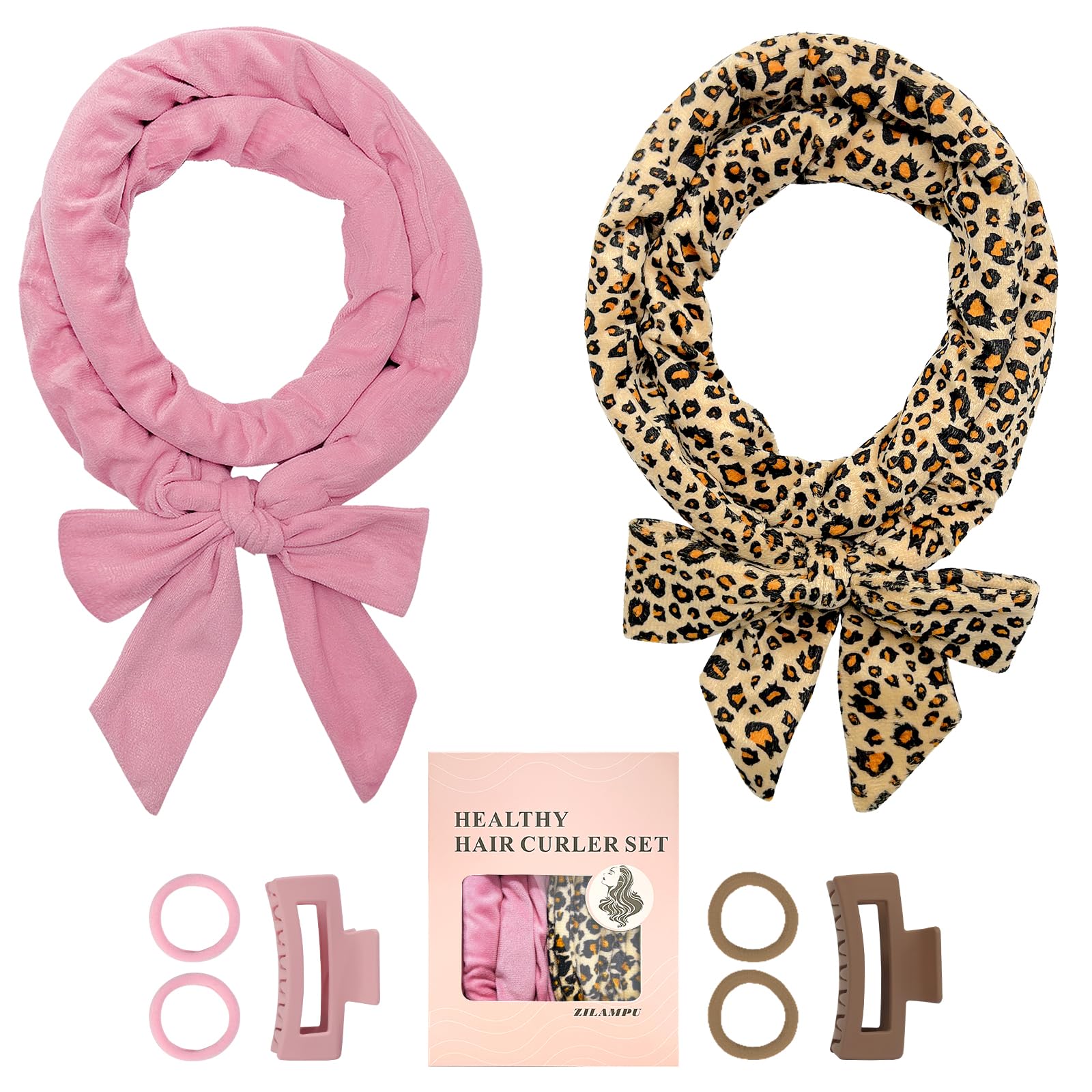 ZILAMPU No Heat Hair Curlers for Sleep In Overnight Long Wave Curls, 70 inches Soft No Heat Hair Wrap with 8 PCS Curling Rod Headbands, Gifts Set for Women and Girls